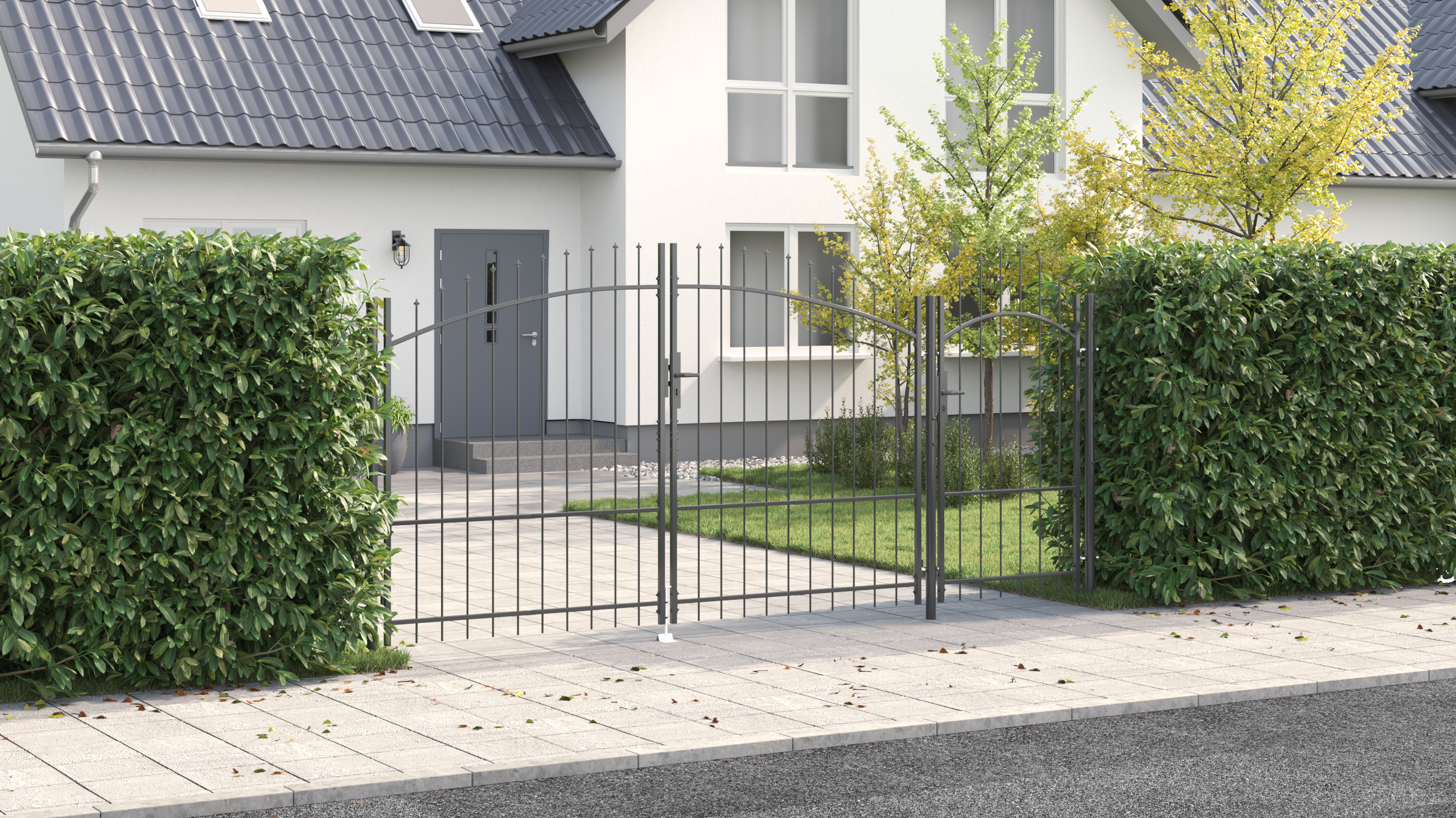 Garden Gate with Spear Top Grey 175x400 cm Steel