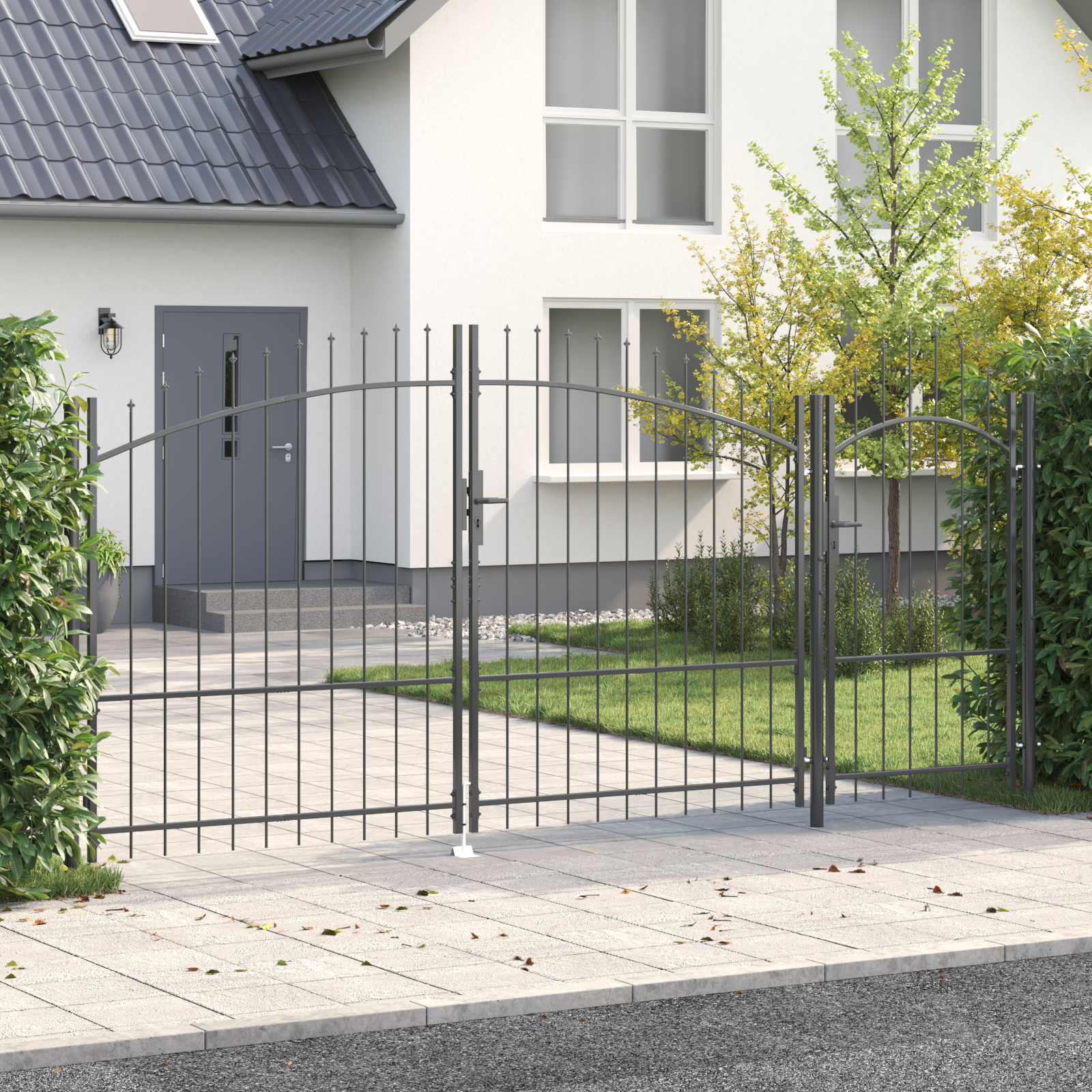 Garden Gate with Spear Top Grey 175x400 cm Steel - Image 3