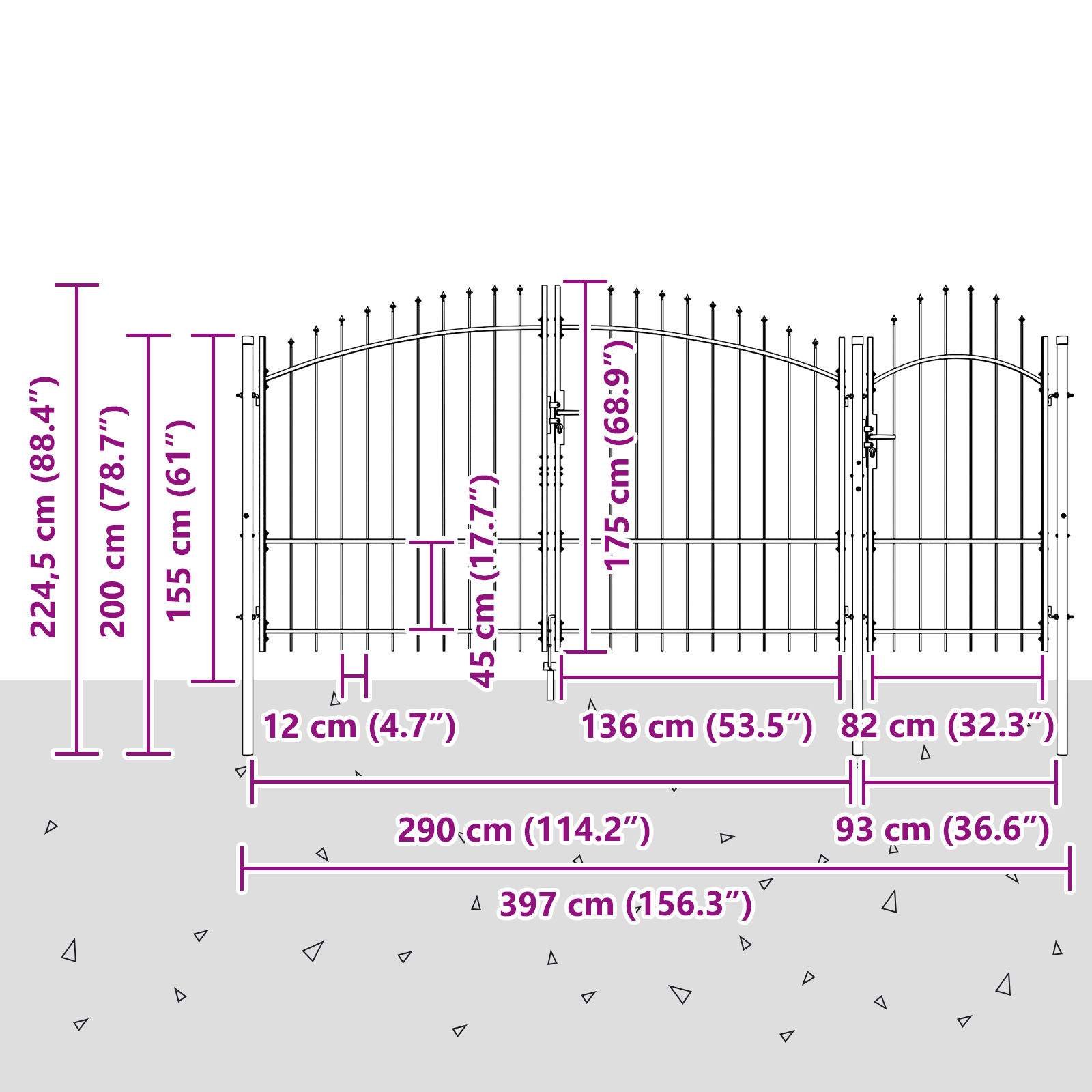 Garden Gate with Spear Top Grey 175x400 cm Steel - Image 6