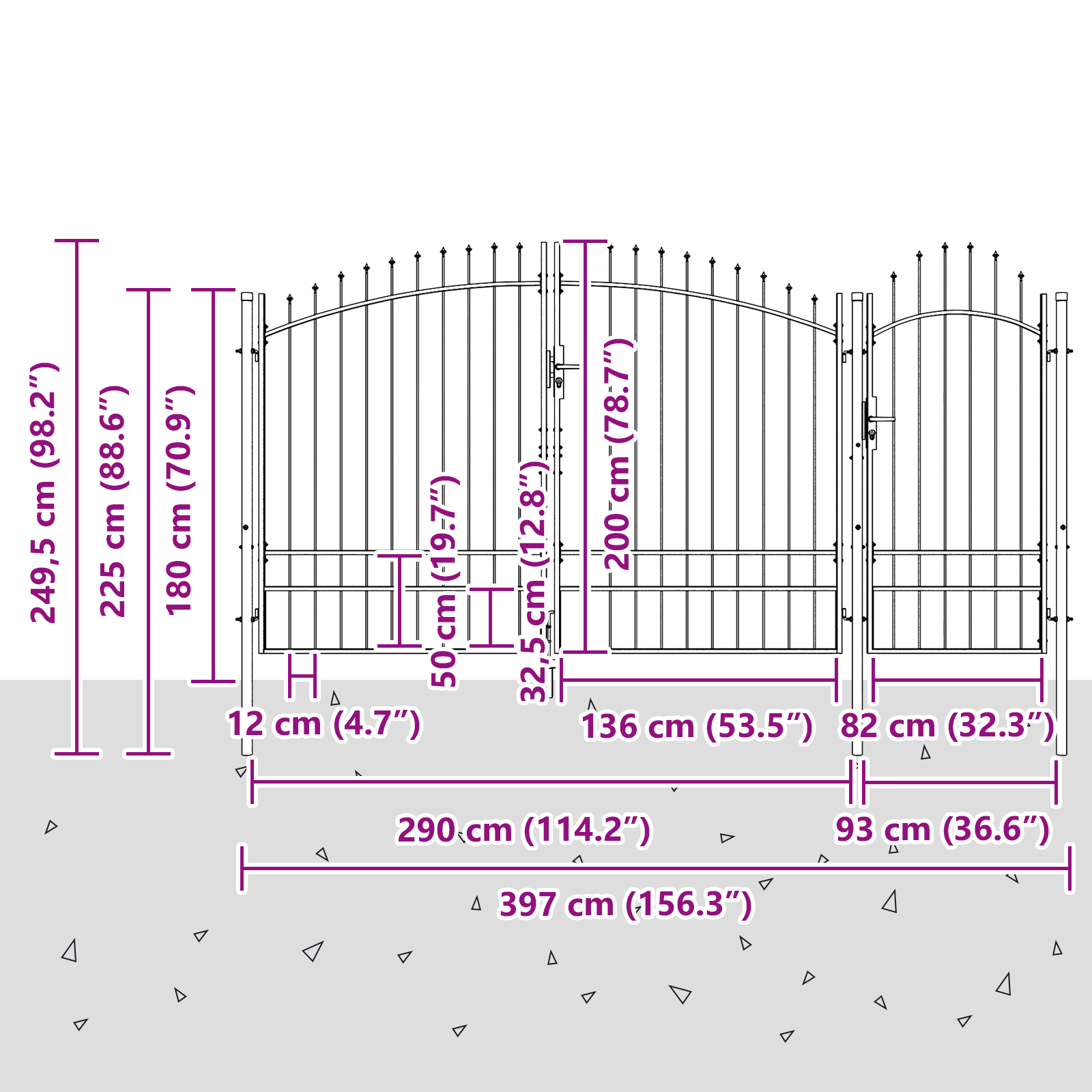 Garden Gate with Spear Top Grey 195x400 cm Steel - Image 6