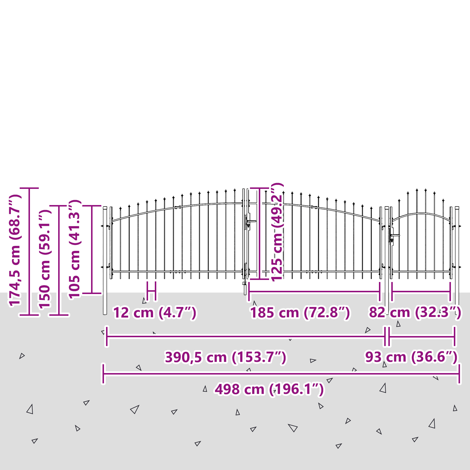 Garden Gate with Spear Top Grey 125x500 cm Steel - Image 6