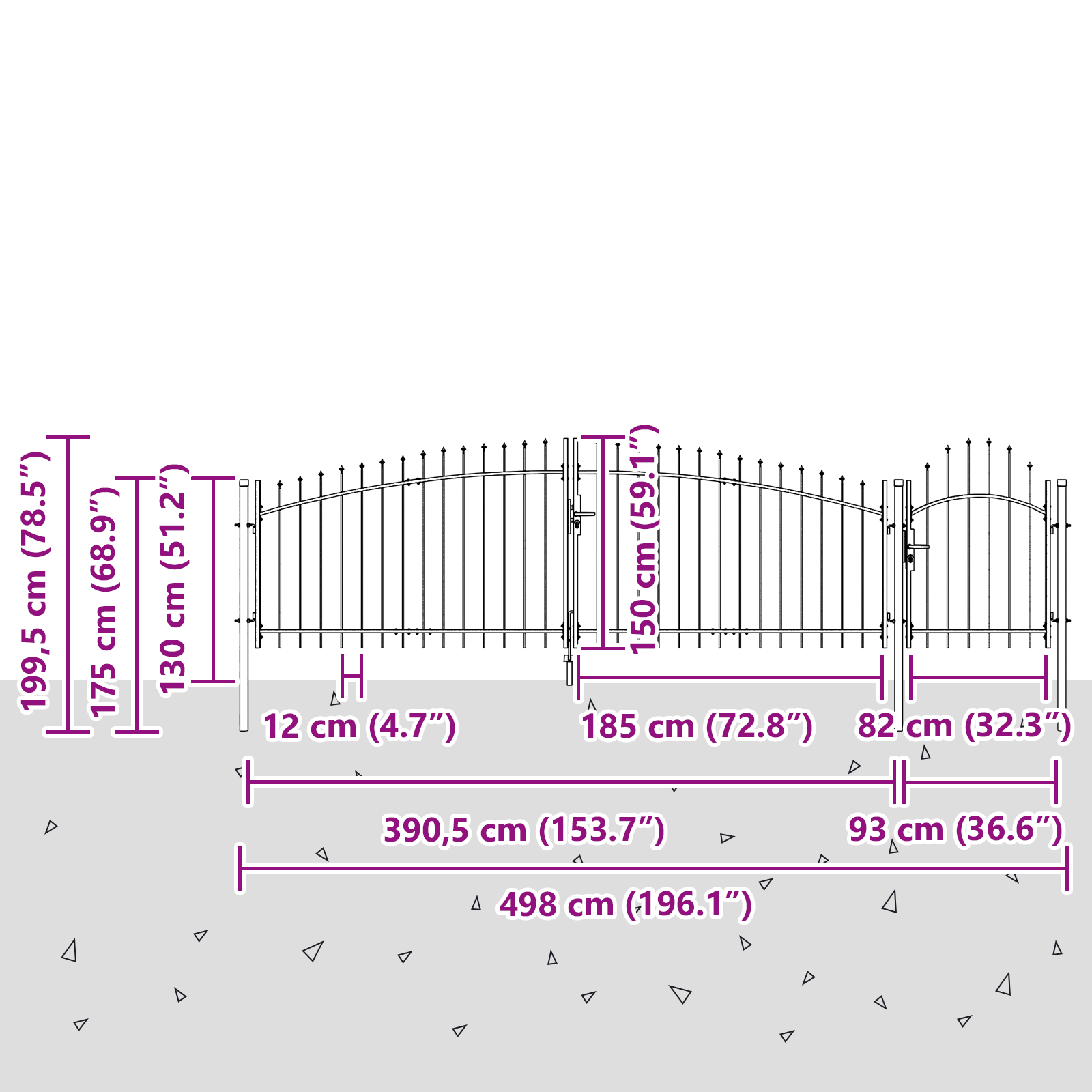 Garden Gate with Spear Top Grey 150x500 cm Steel - Image 6