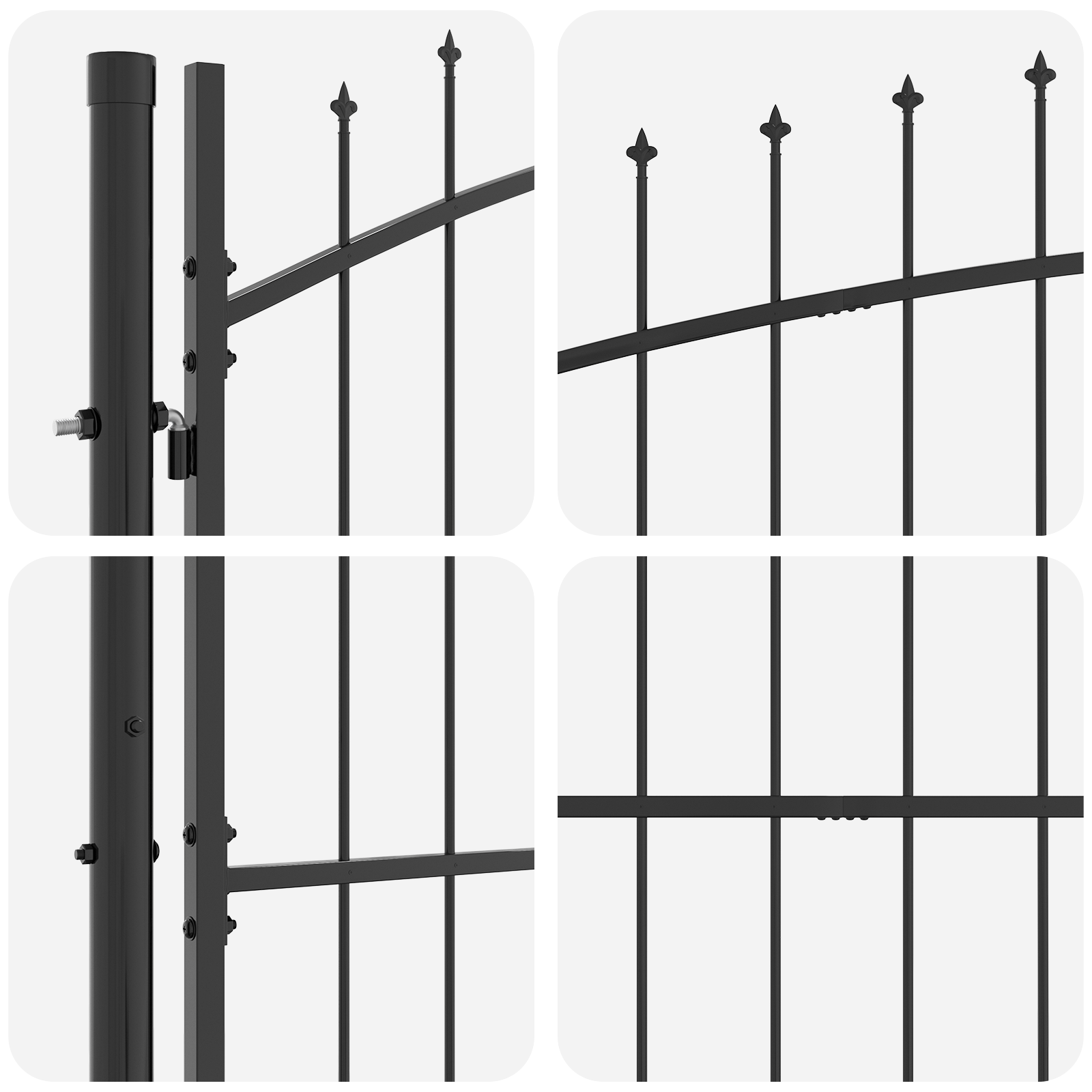 Garden Gate with Spear Top Grey 175x500 cm Steel - Image 4