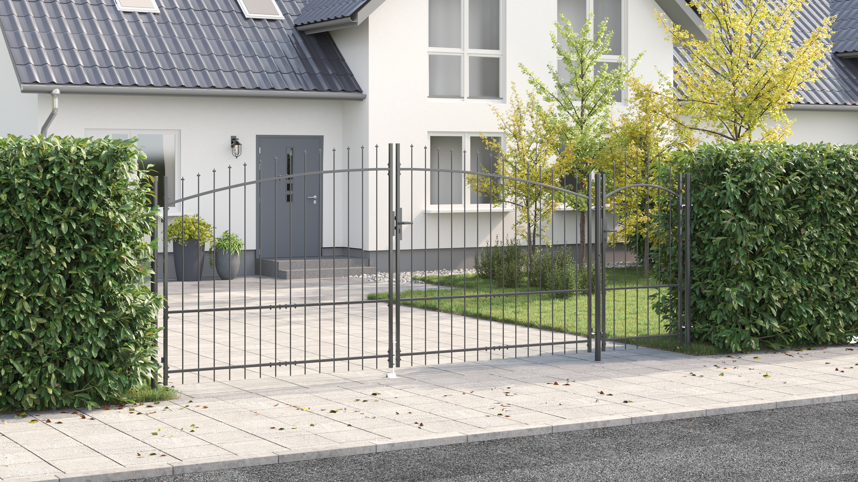 Garden Gate with Spear Top Grey 175x500 cm Steel