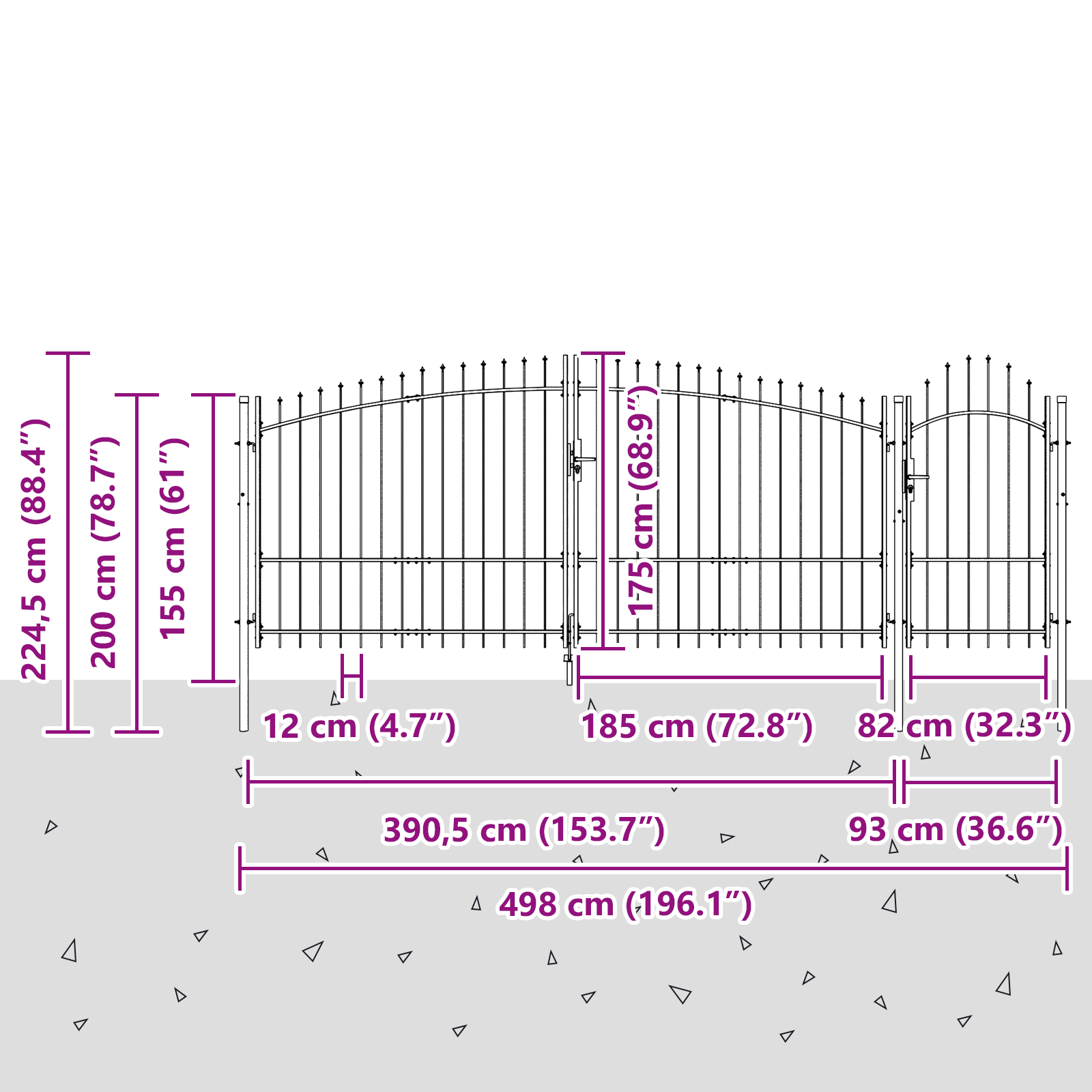 Garden Gate with Spear Top Grey 175x500 cm Steel - Image 6
