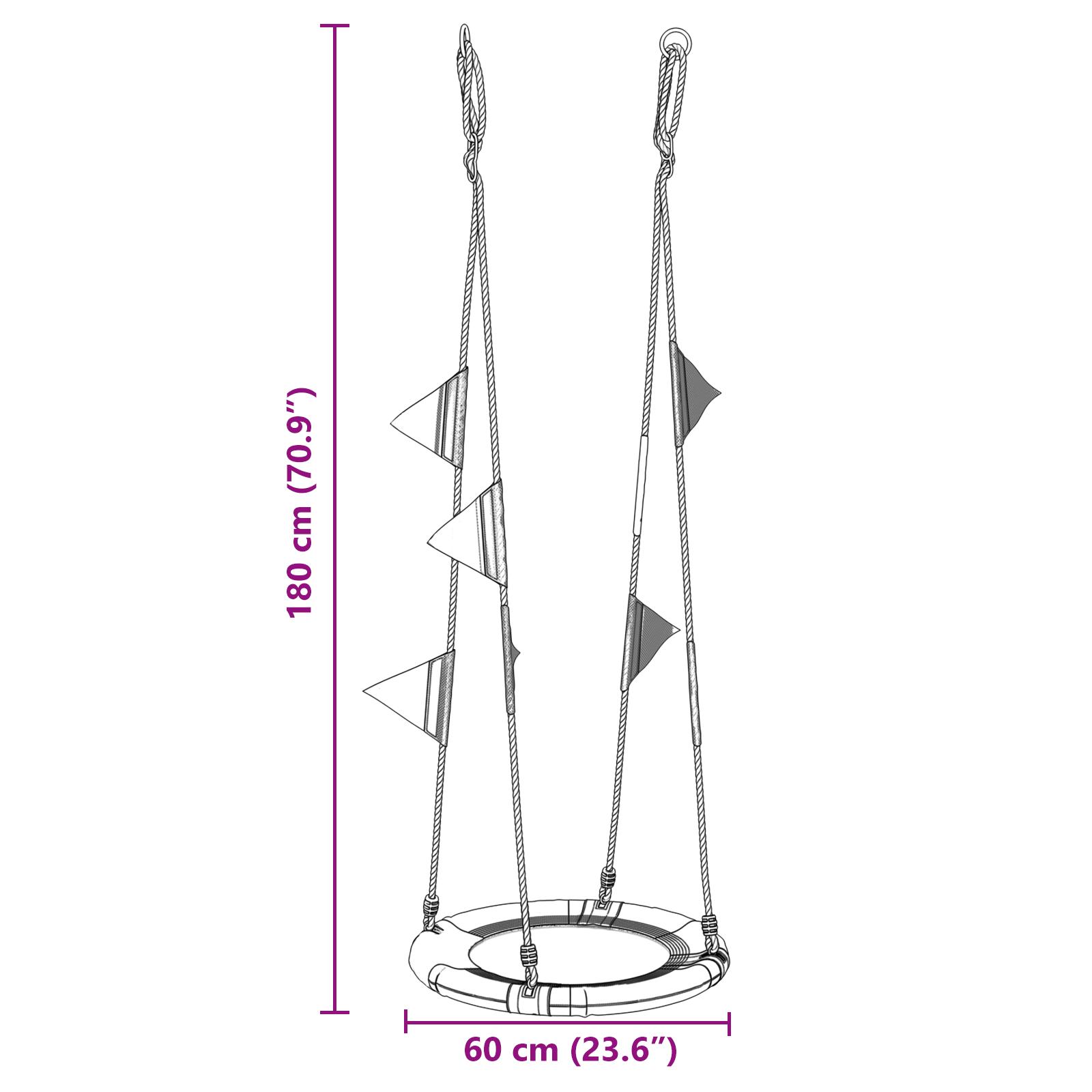 Nestschaukel mit Fähnchen, bunt, Ø 60 cm, 100 kg, Oxford-Stoff - fuer-die-ganze-grossen-schaukeln - Your Garden Eden
