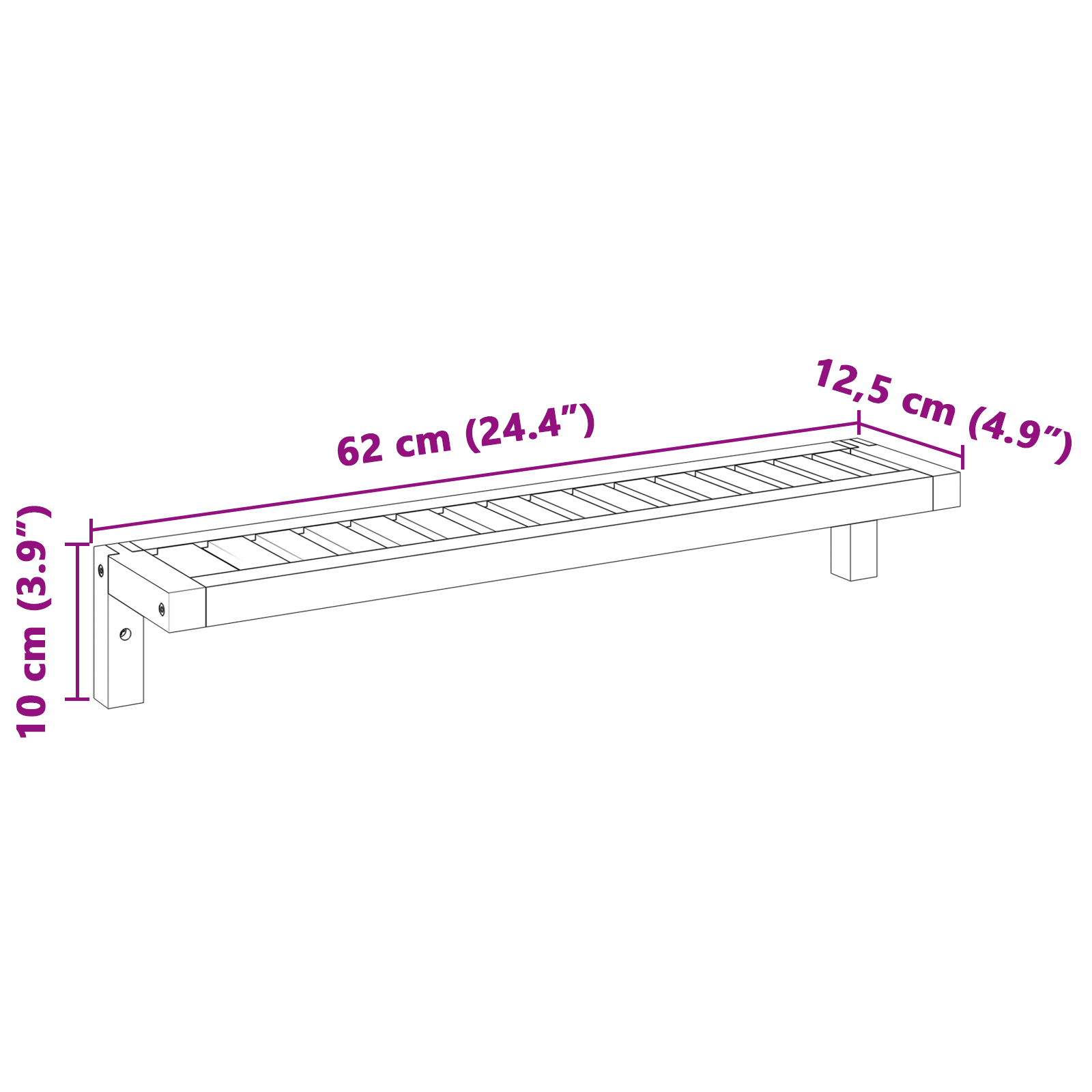 Wall Hanging Rack 62x10x12,5 cm Solid Wood Walnut - Image 9