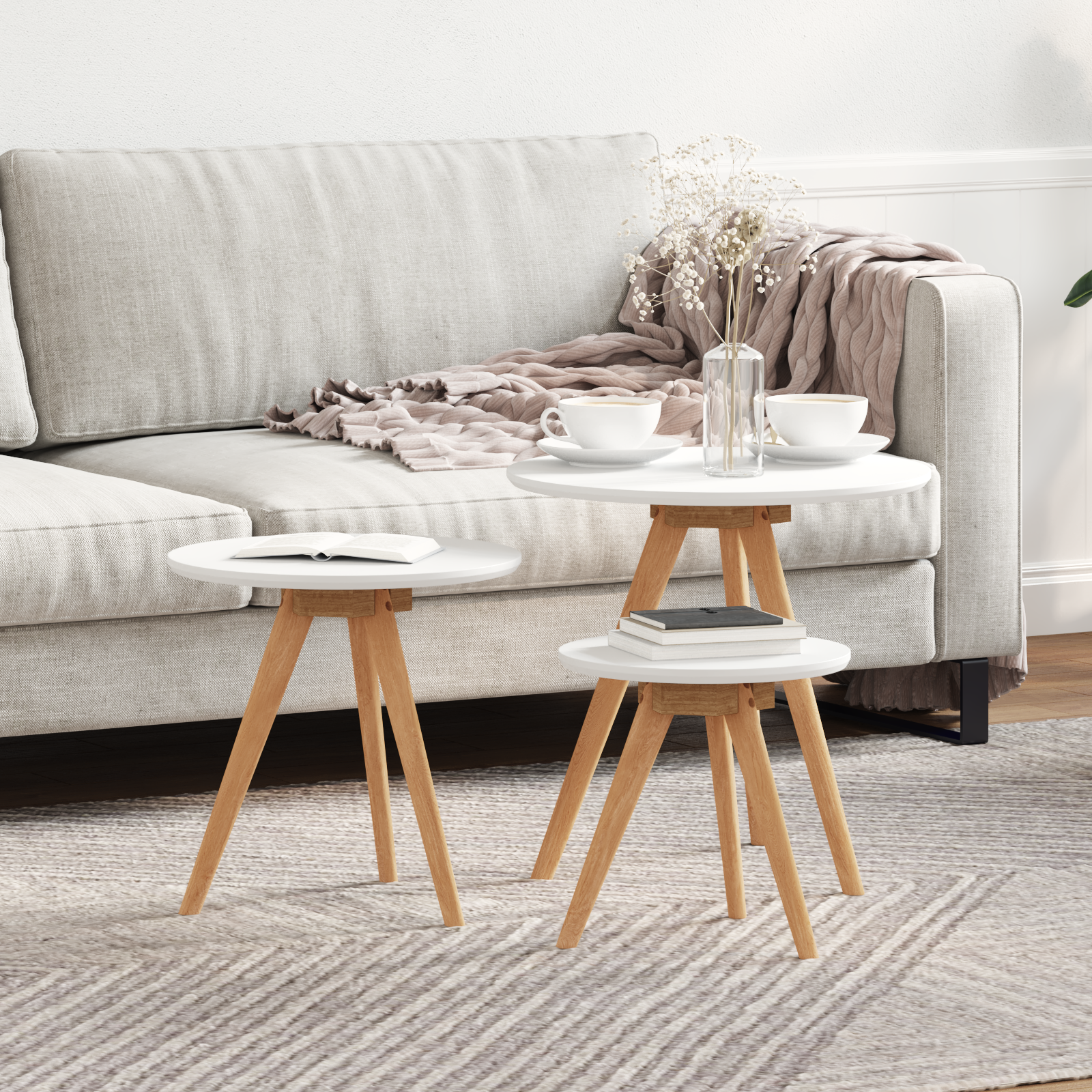 Coffee Table Set Solid Wood Walnut and Engineered Wood