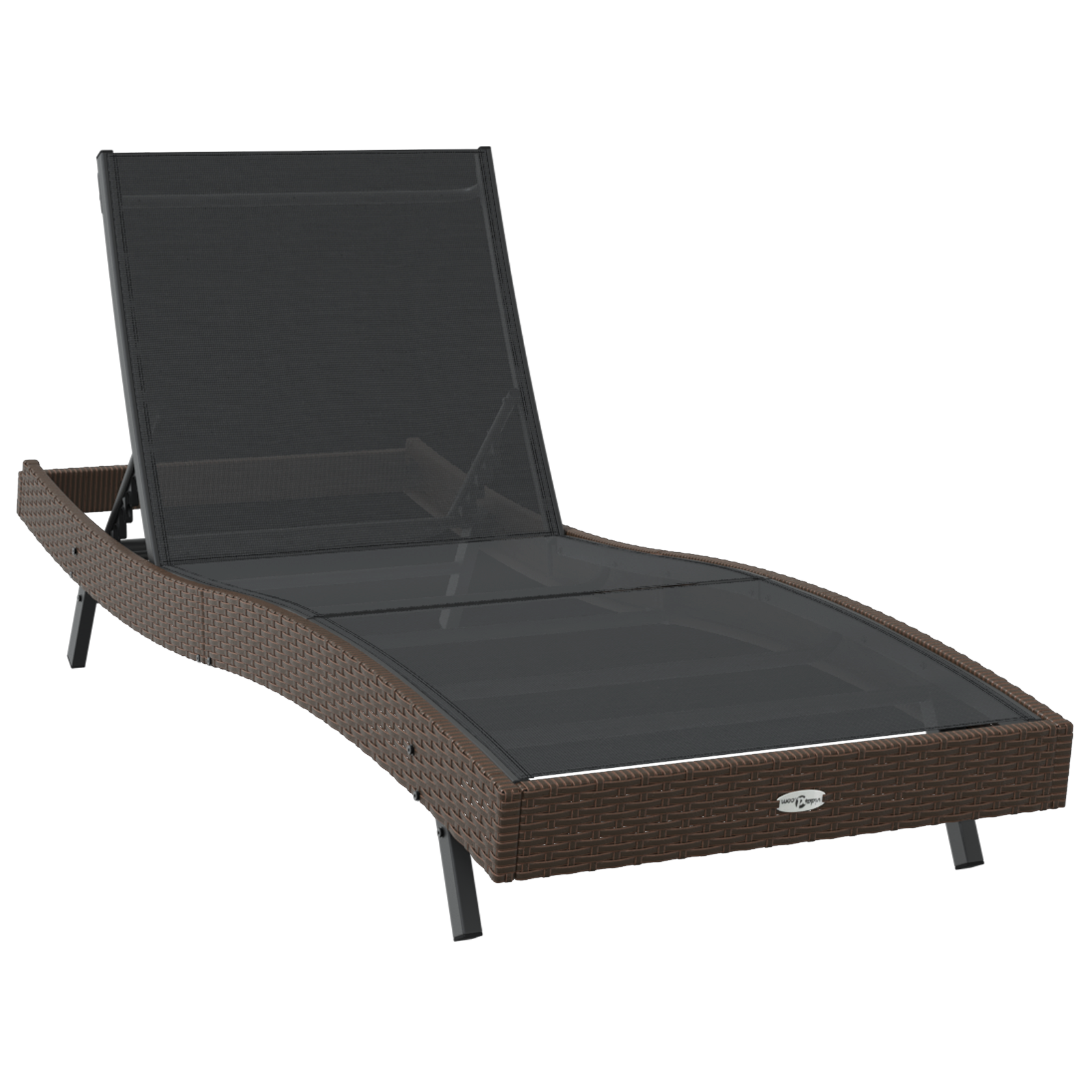 Sun Lounger Brown Poly Rattan and Textilene - Image 2