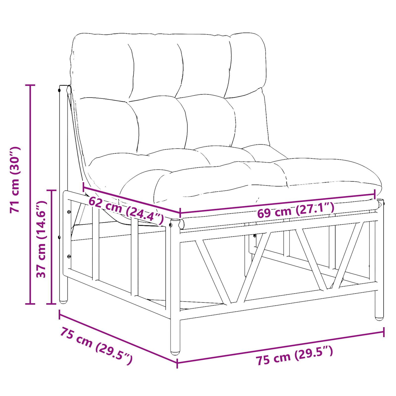 Garden Relaxing Chairs 2 pcs with Cushion 60x80x71 cm Steel - Image 11