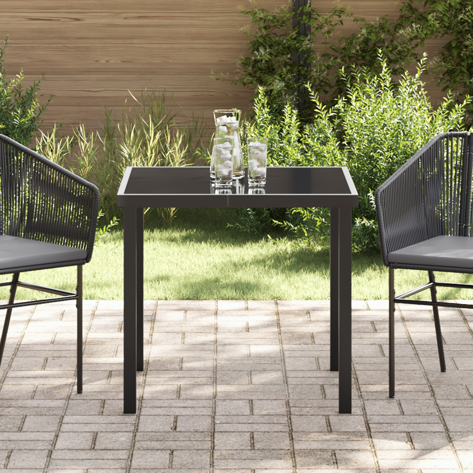 Garden Table Black 80x80x73 cm Tempered Glass - Image 4