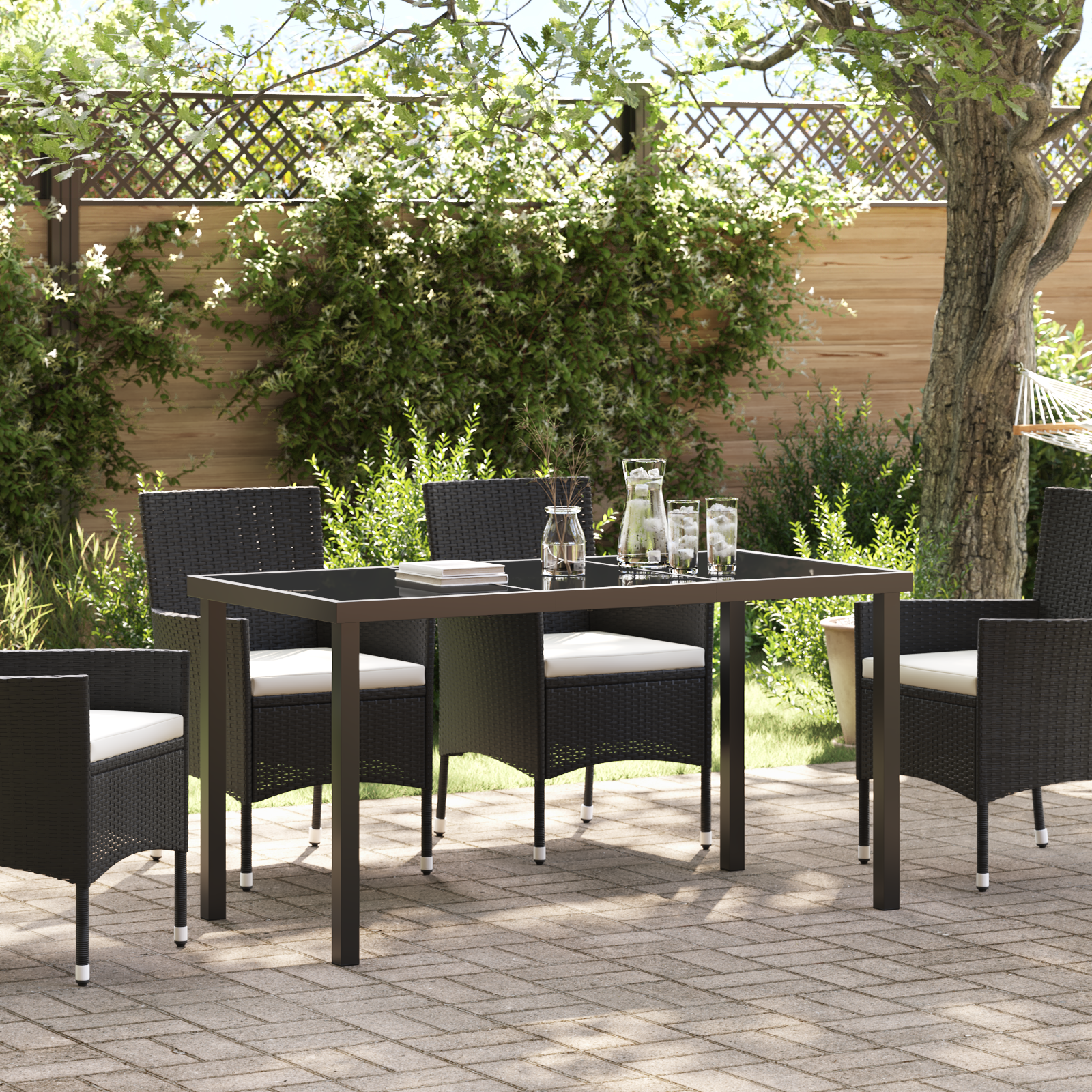 Garden Table Black 140x80x73 cm Tempered Glass