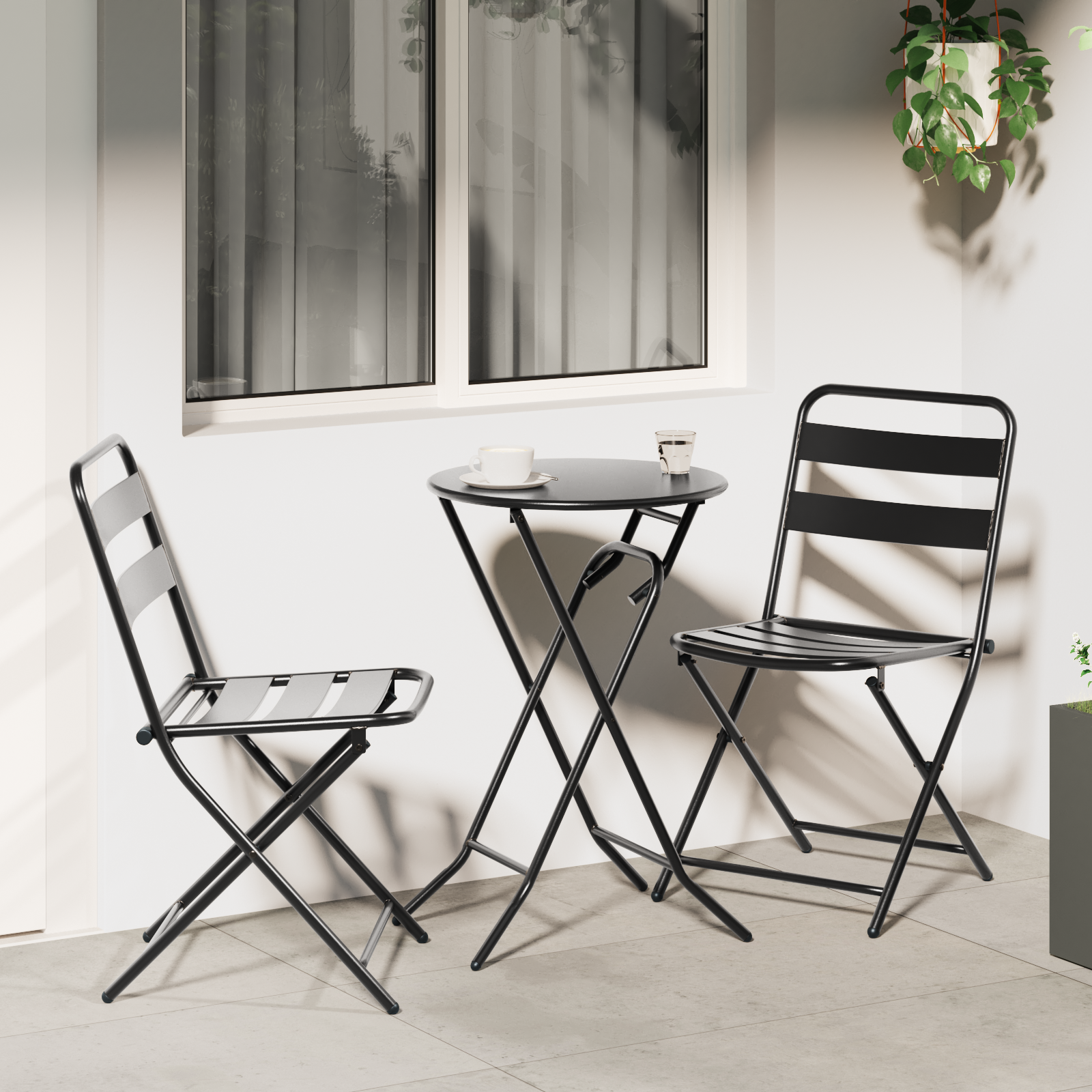 3 Piece Folding Bistro Set Anthracite Steel