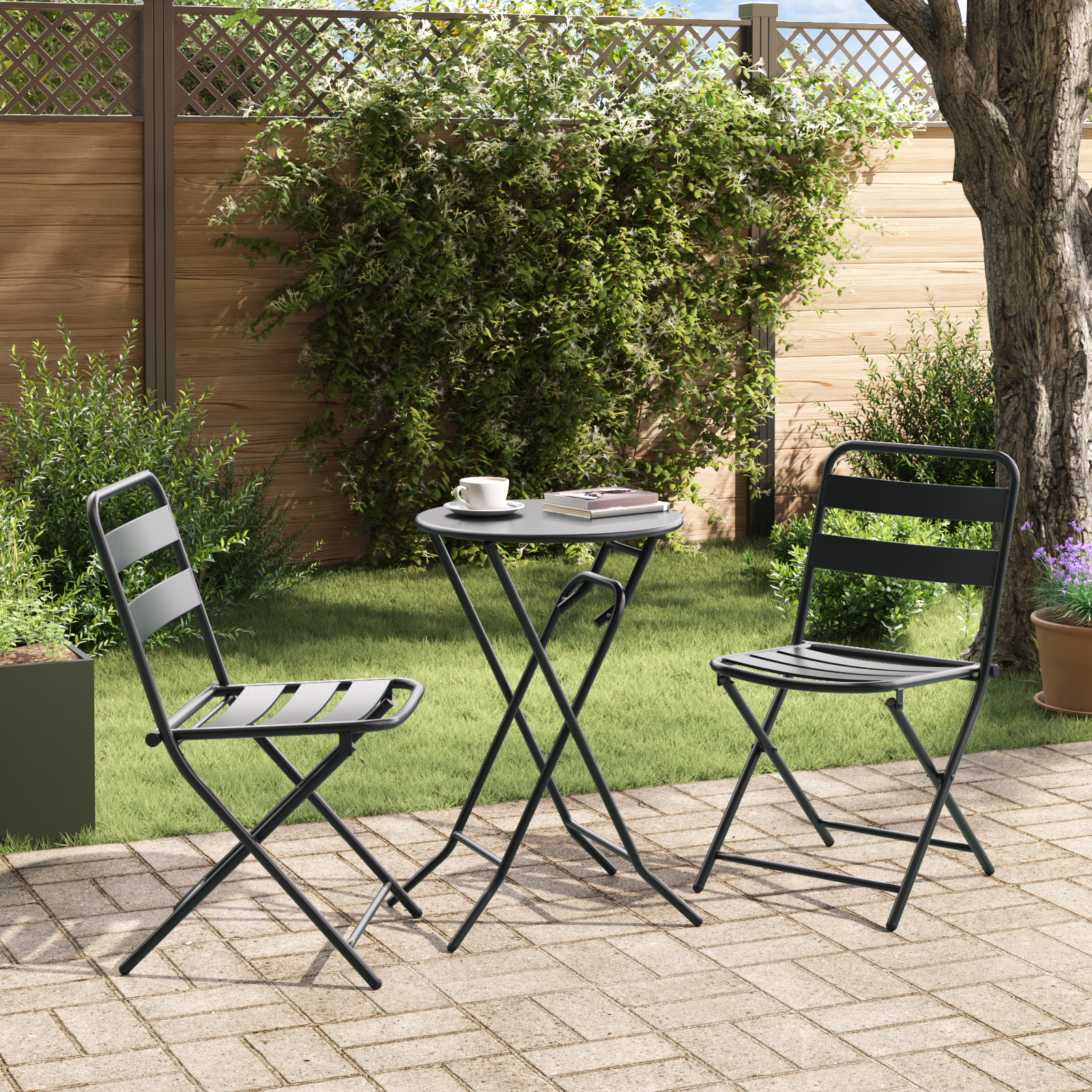 3 Piece Folding Bistro Set Anthracite Steel - Image 4