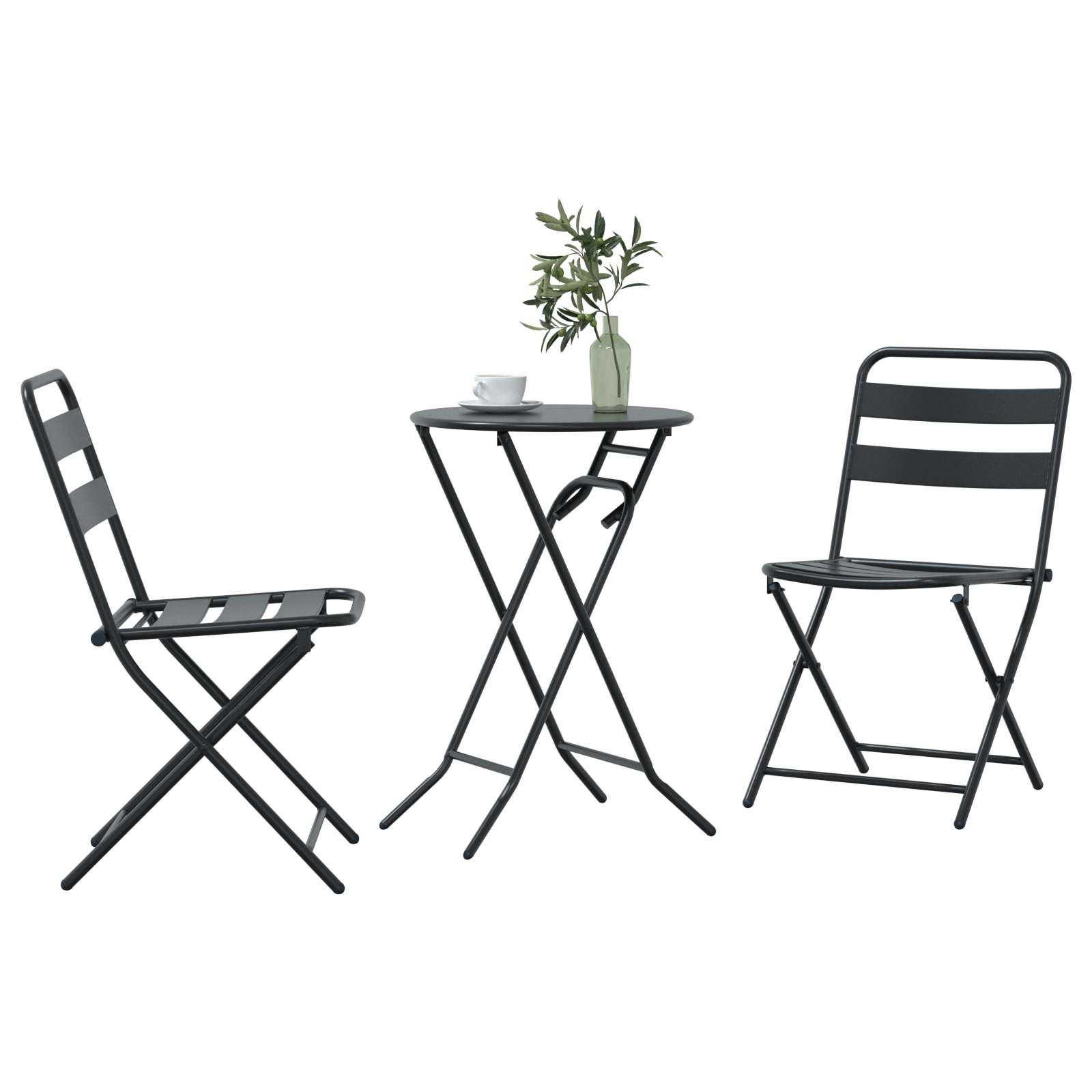 3 Piece Folding Bistro Set Anthracite Steel - Image 3