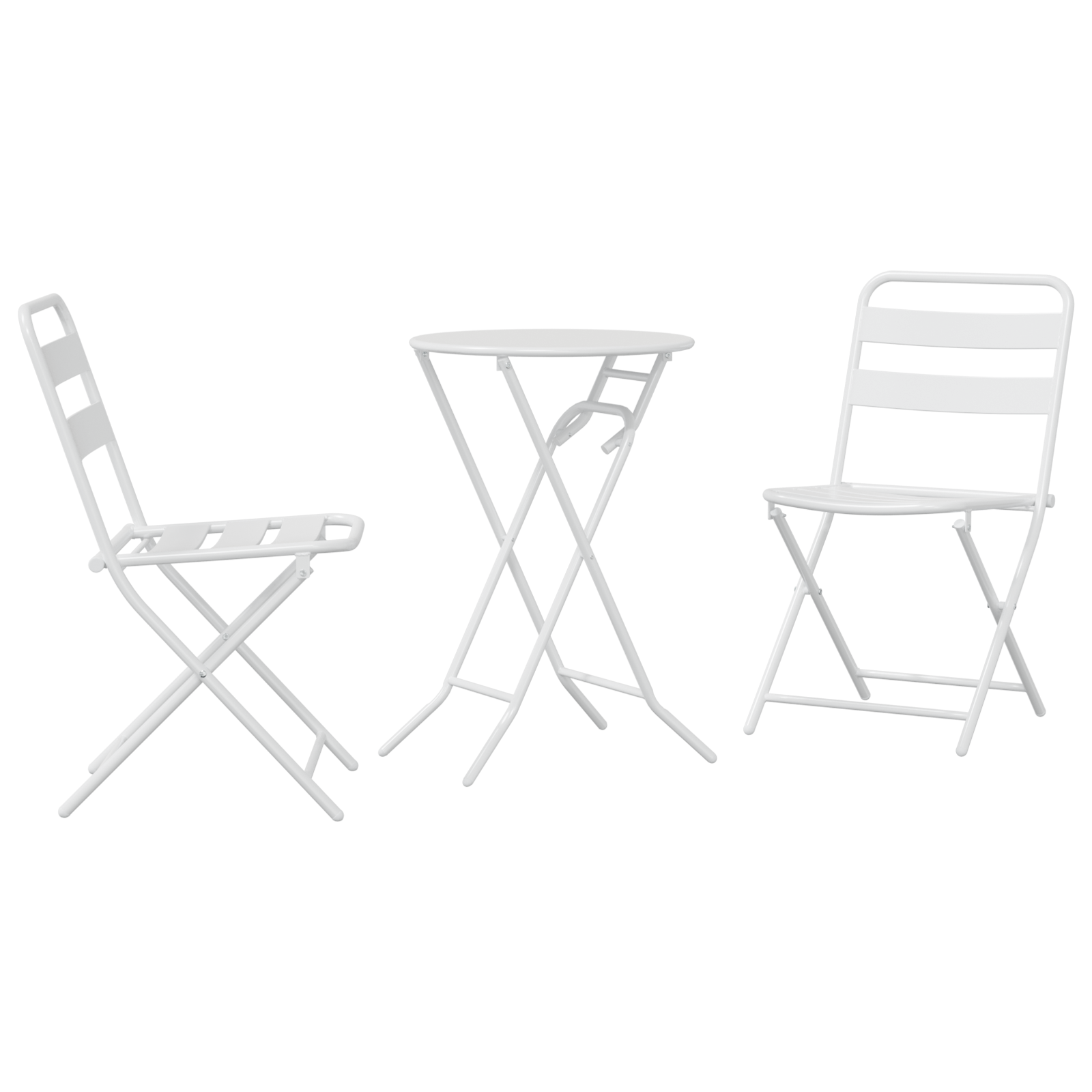 3 Piece Folding Bistro Set White Steel - Image 2