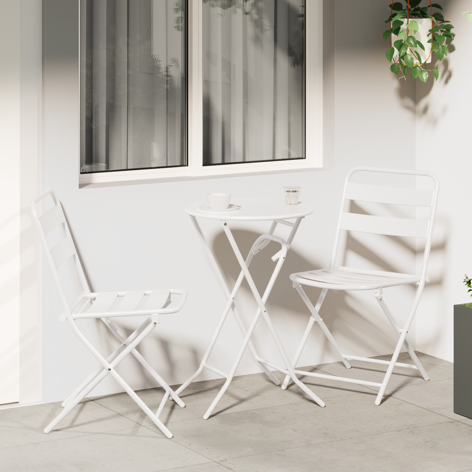 3 Piece Folding Bistro Set White Steel
