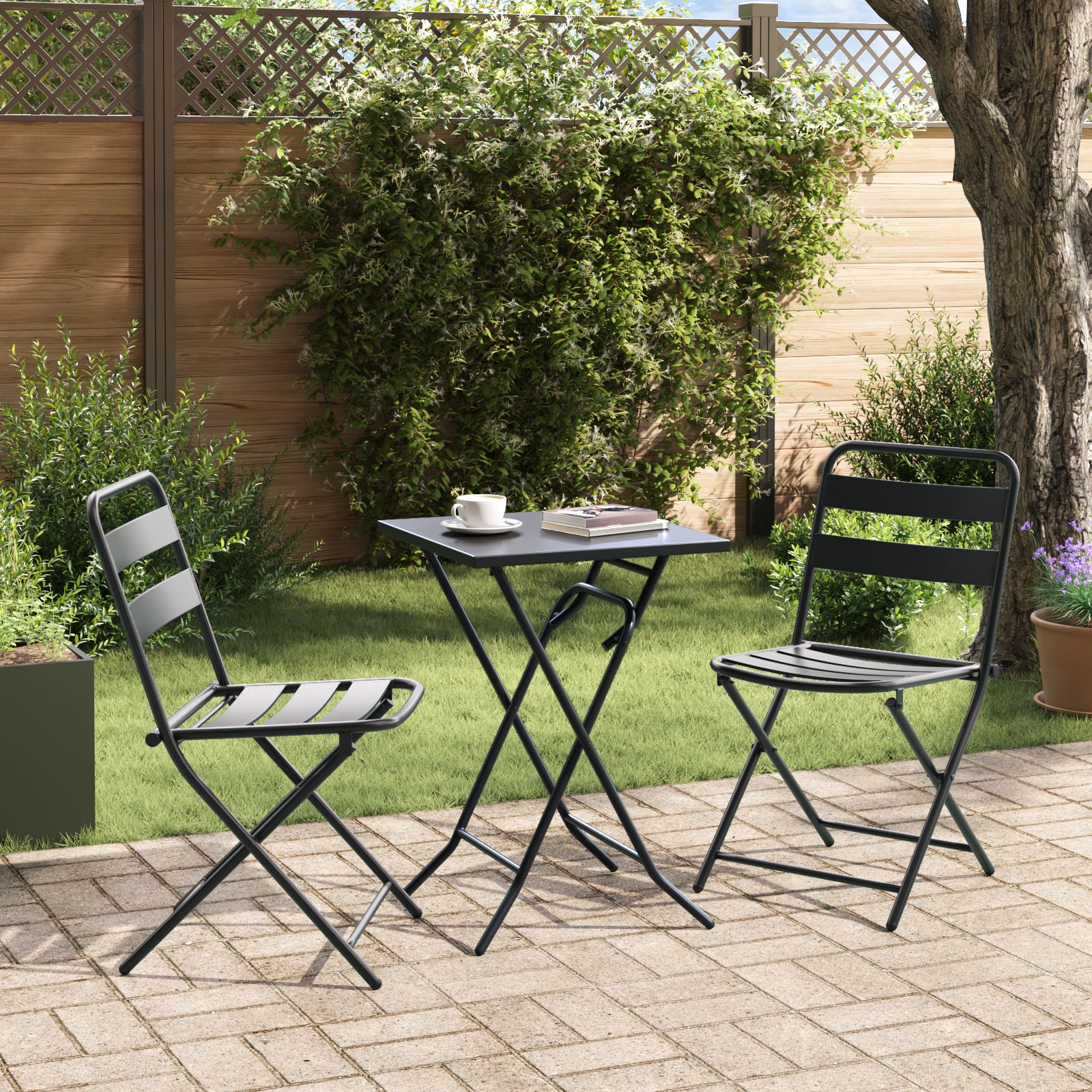 3 Piece Folding Bistro Set Anthracite Steel - Image 4