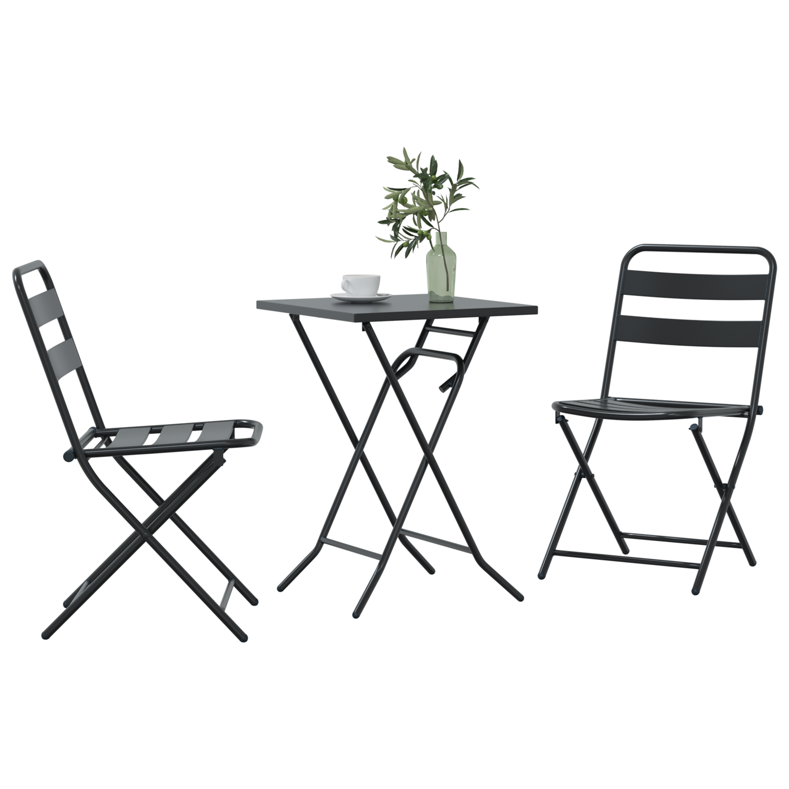 3 Piece Folding Bistro Set Anthracite Steel - Image 3