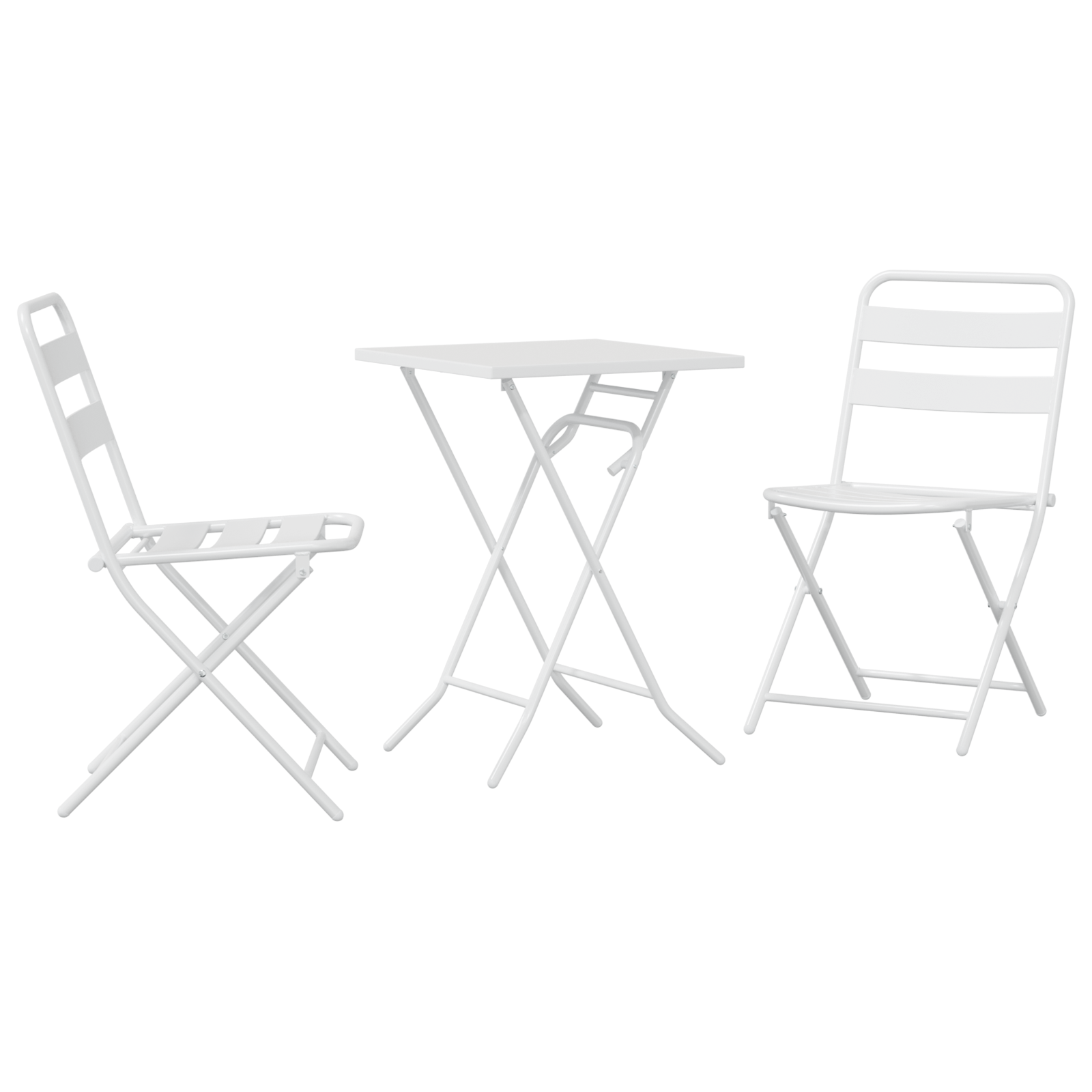 3 Piece Folding Bistro Set White Steel - Image 2