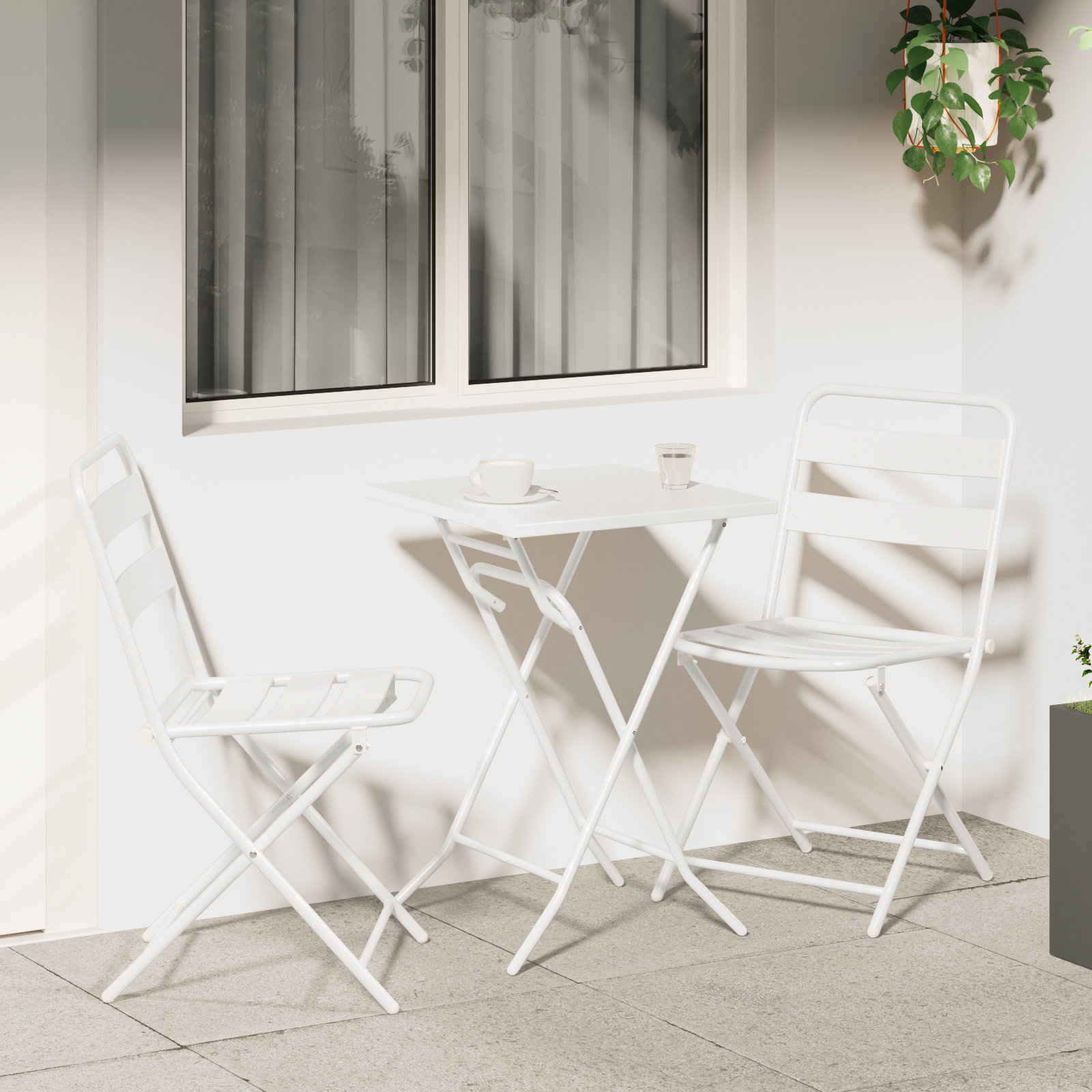 3 Piece Folding Bistro Set White Steel