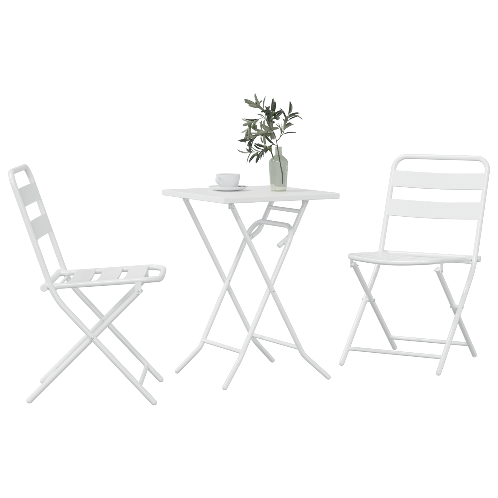 3 Piece Folding Bistro Set White Steel - Image 3