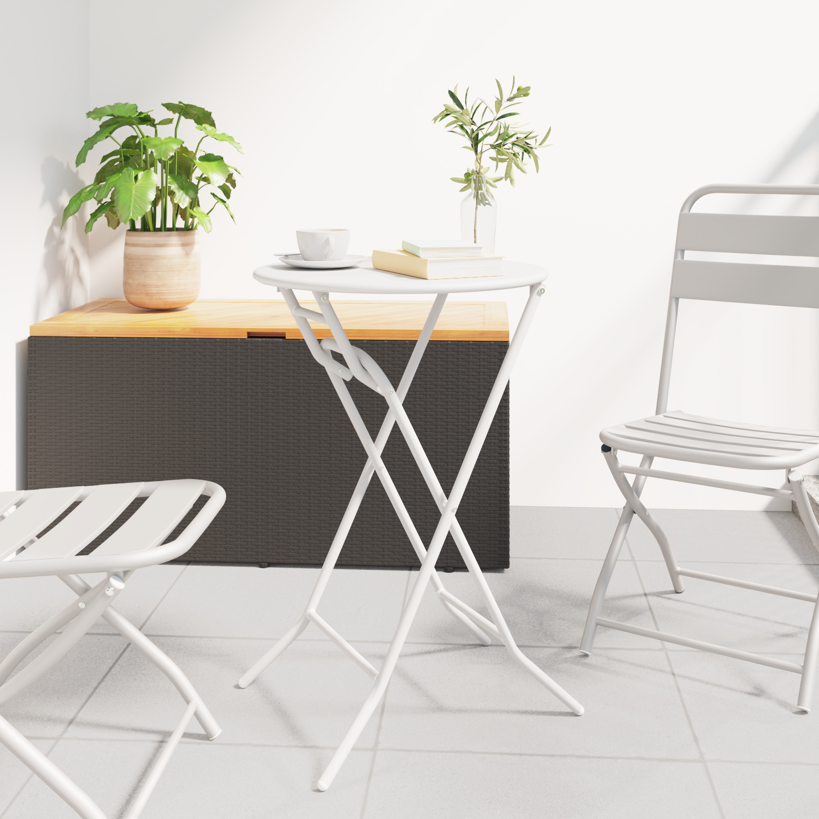 Folding Garden Table White Ø50x72 cm Steel