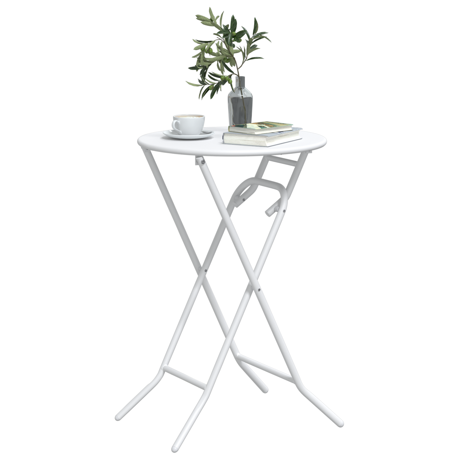 Folding Garden Table White Ø50x72 cm Steel - Image 3