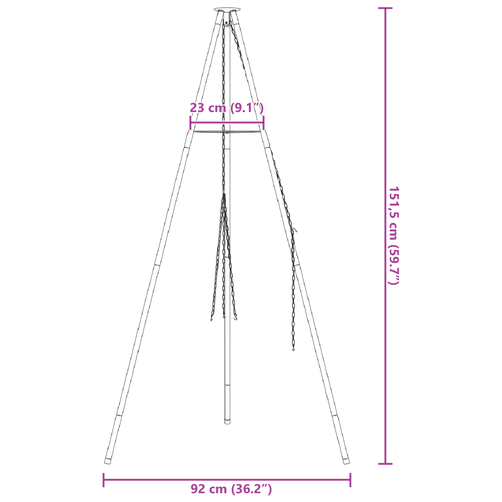 Campfire Cooking Tripod 150 cm Height Steel - Image 7