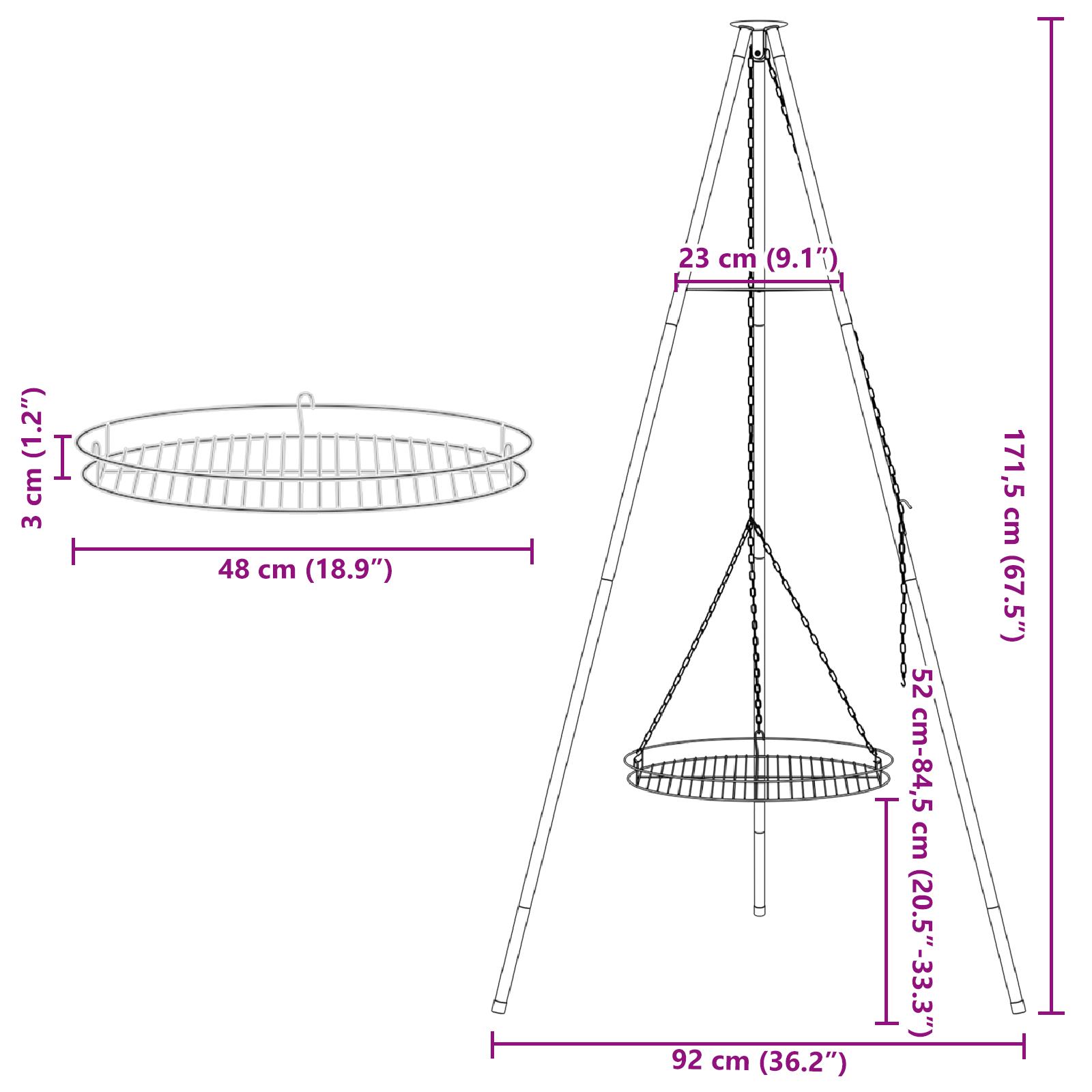 Campfire Cooking Tripod with Grill Grate 170 cm Steel - Image 8