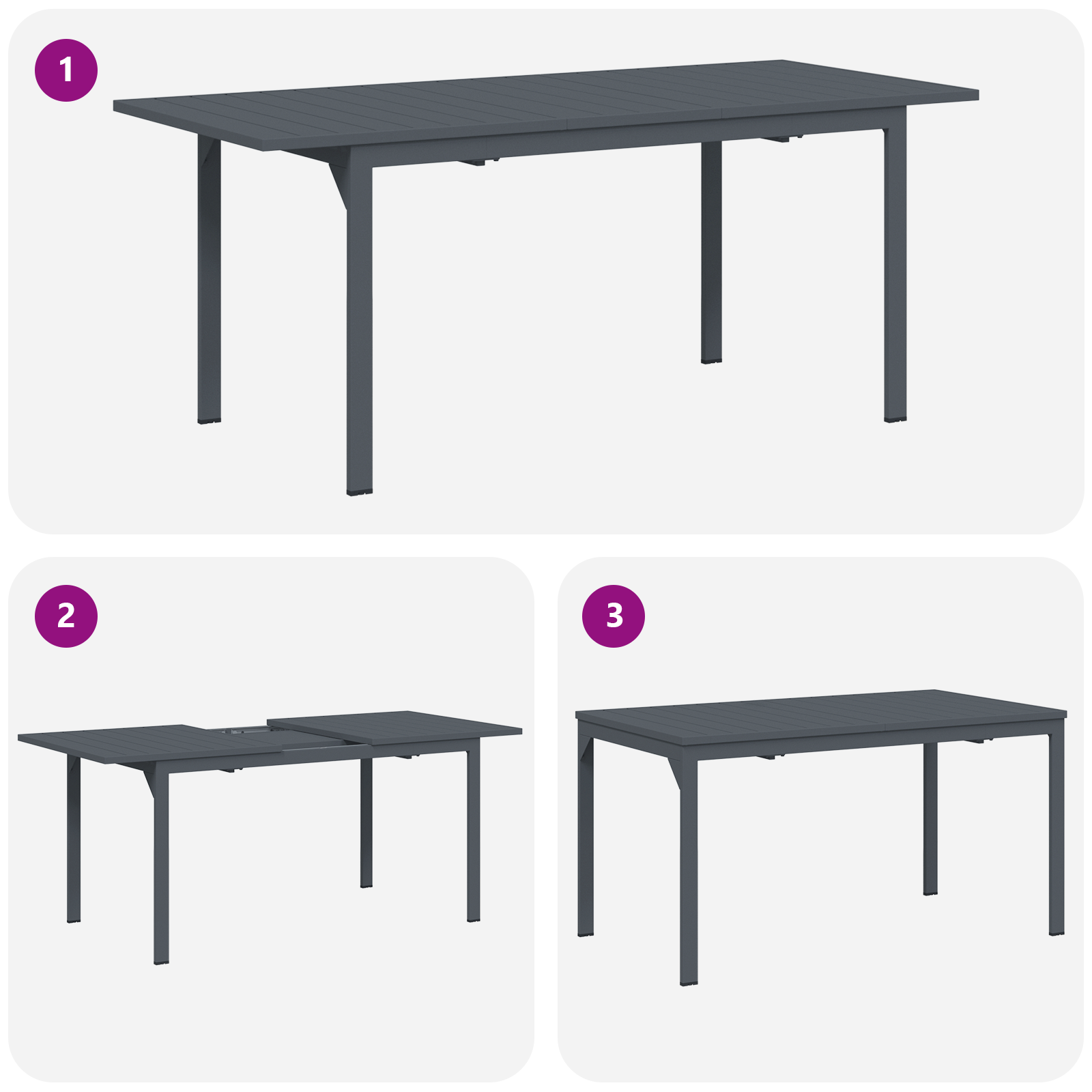 Garden Table Dark Grey Aluminium Large Expandable Table Leaves - Image 11