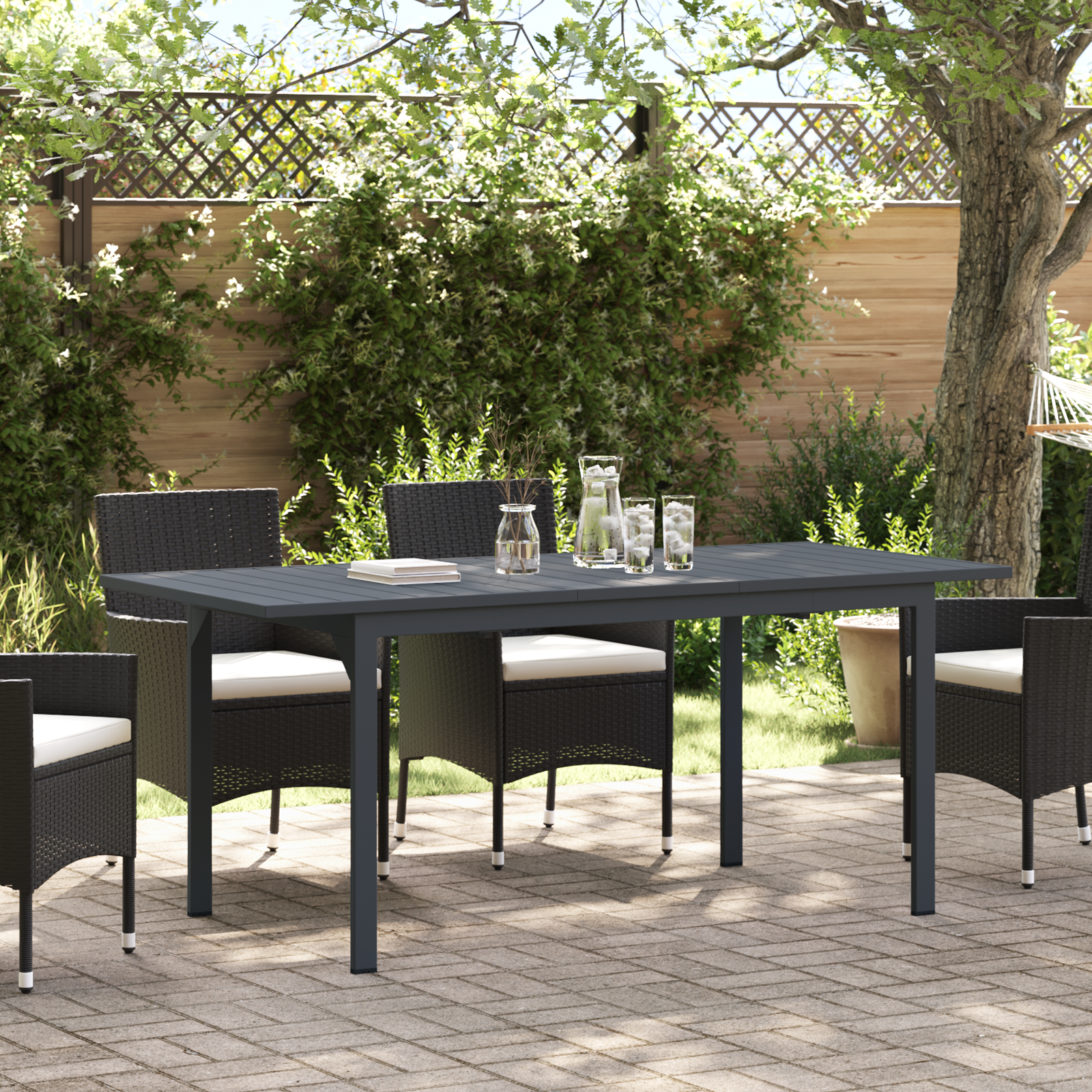 Garden Table Dark Grey Aluminium Large Expandable Table Leaves