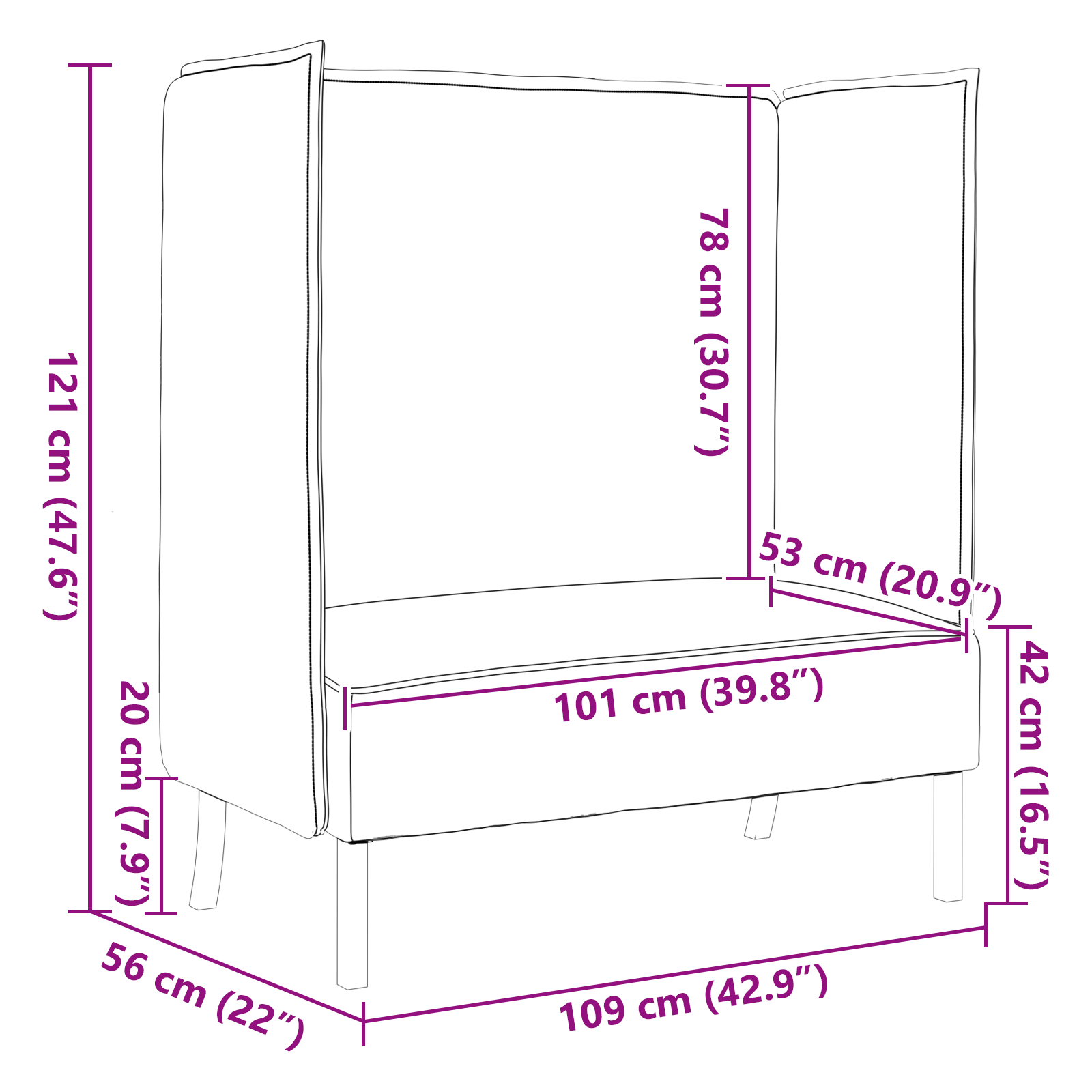 Highback Sofa Pink 109x56x121 cm Fabric - Image 9