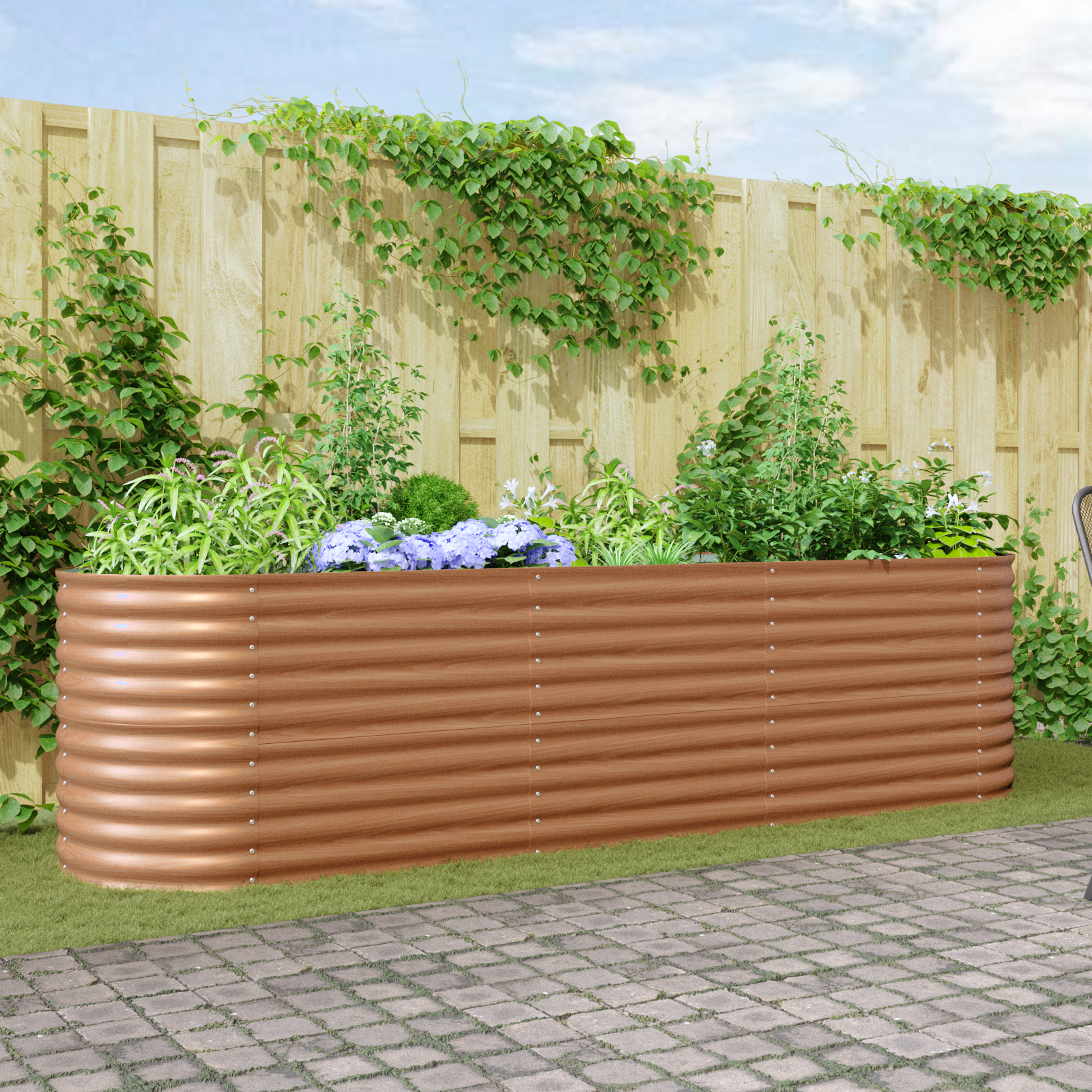 Verhoogd Bed Planter Hout Effect Metaal 320 X 80 X 81 cm Duurzaam