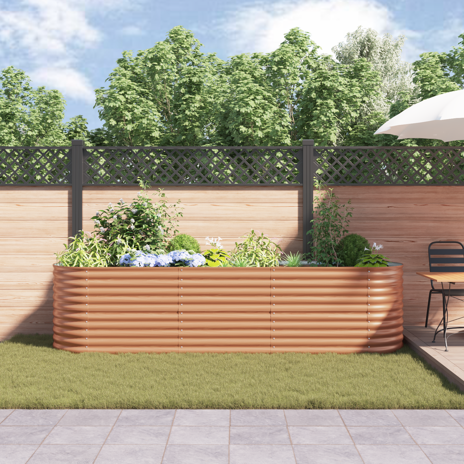 Raised Bed Planter Wood Effect Metal 320 X 80 X 81 cm Durable - Image 4