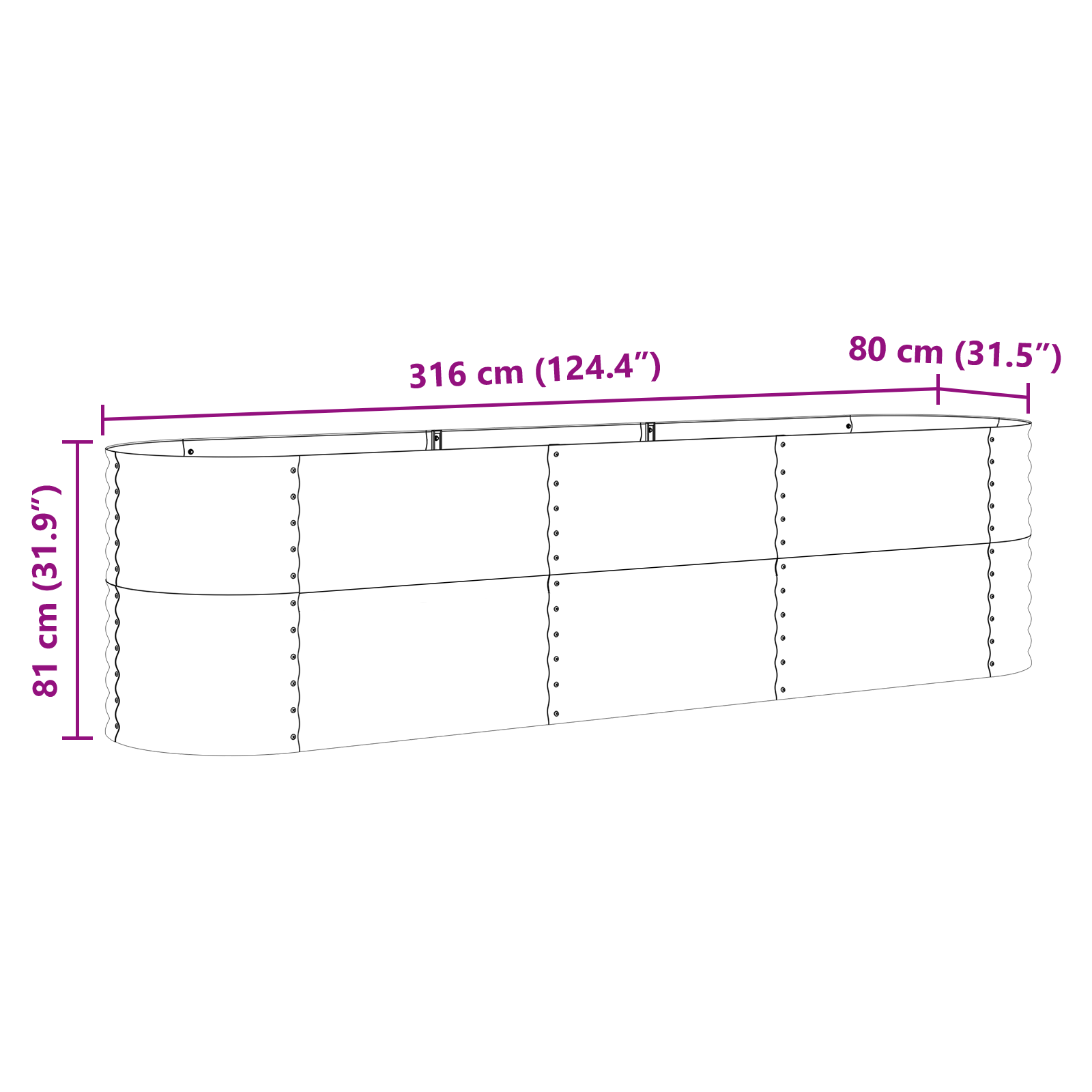 Raised Bed Planter Wood Effect Metal 320 X 80 X 81 cm Durable - Image 9