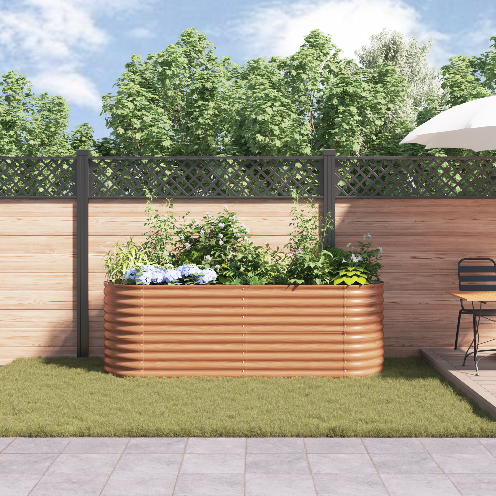Brown Raised Garden Bed - Wood Look 240x80x81 cm Steel - Image 4