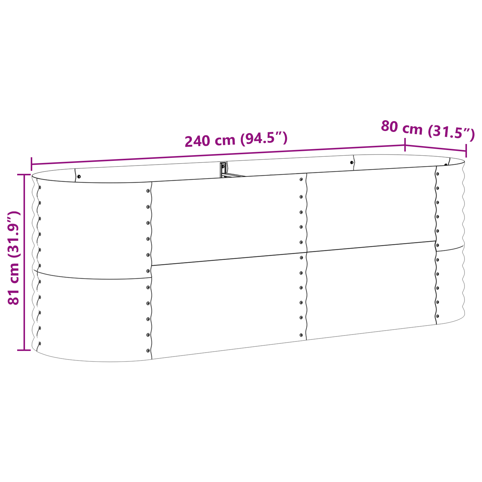 Brown Raised Garden Bed - Wood Look 240x80x81 cm Steel - Image 9
