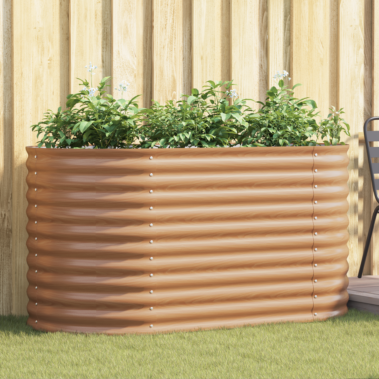 Verhoogd Tuinbed Bruin met Houten Uiterlijk 160x80x81 cm Staal