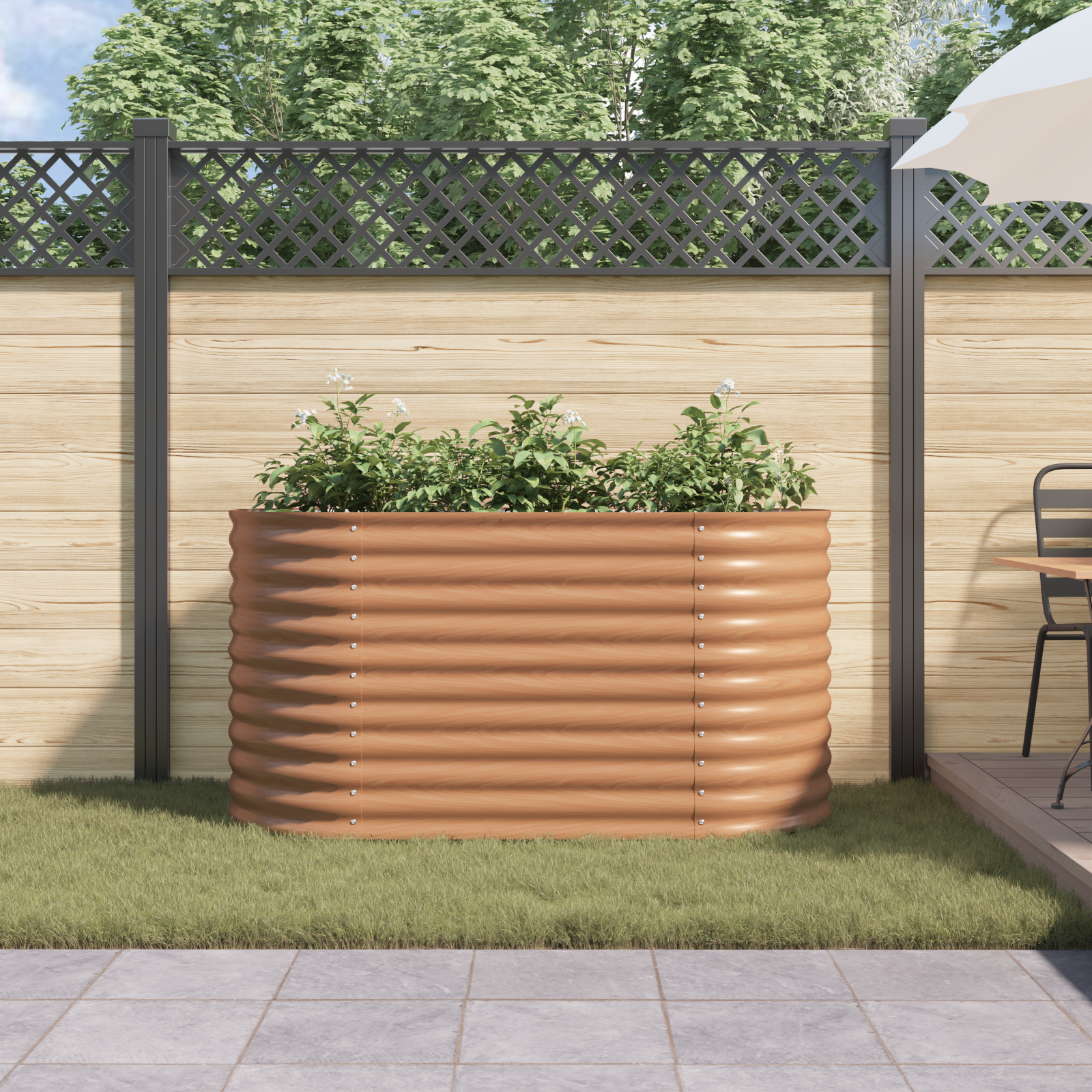 Raised Garden Bed Brown with Wood Look 160x80x81 cm Steel - Image 4