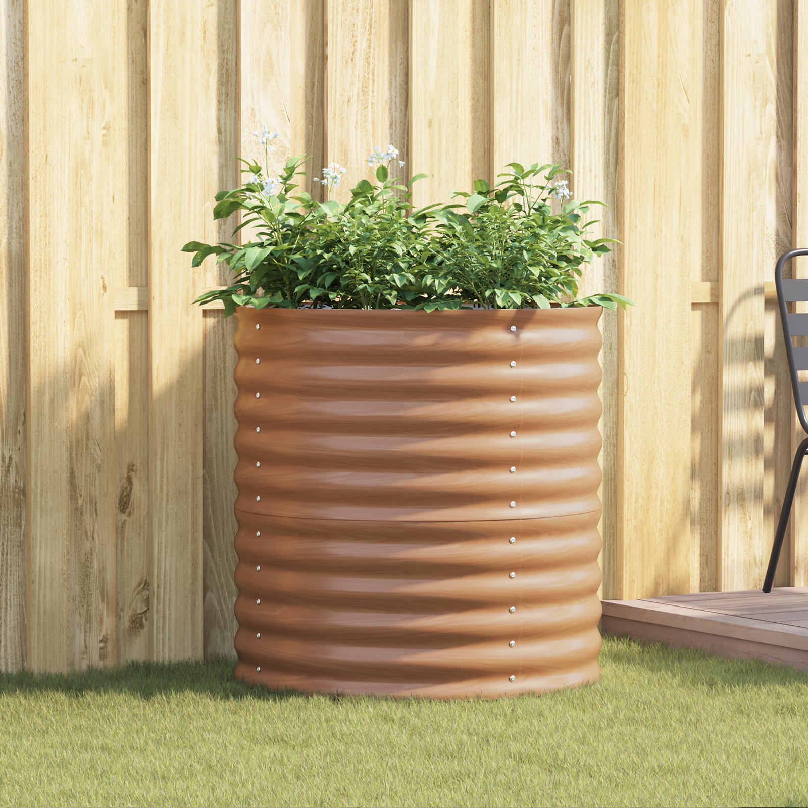 Hoge Tuinbed Bruin met Houtlook 80x80x81 cm Staal
