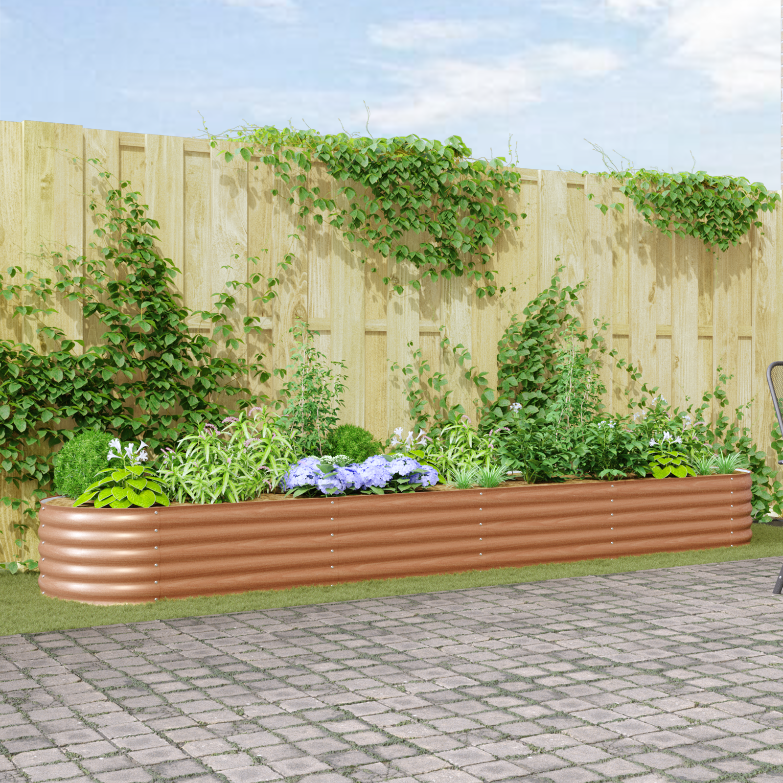 Verhoogd Tuinbed Bruin met Houten Uiterlijk 400x80x44 cm Staal