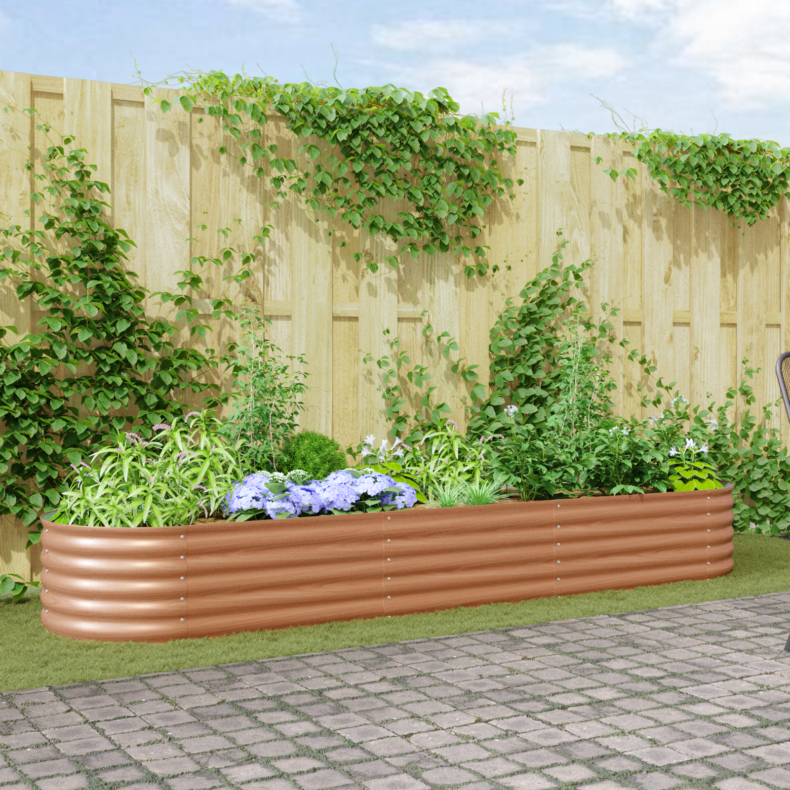 Verhoogd Tuinbed Bruin met Houtlook 320x80x44 cm Staal