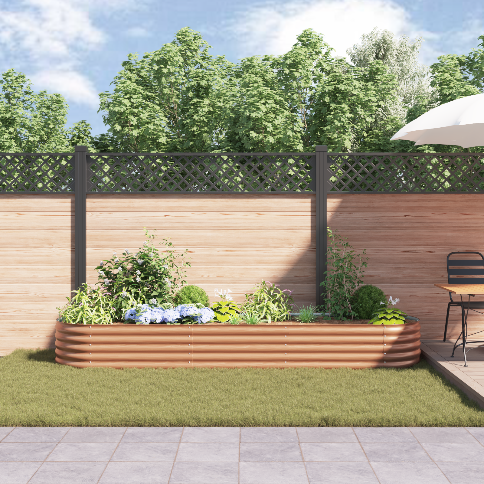 Raised Garden Bed Brown with Wood Look 320x80x44 cm Steel - Image 4