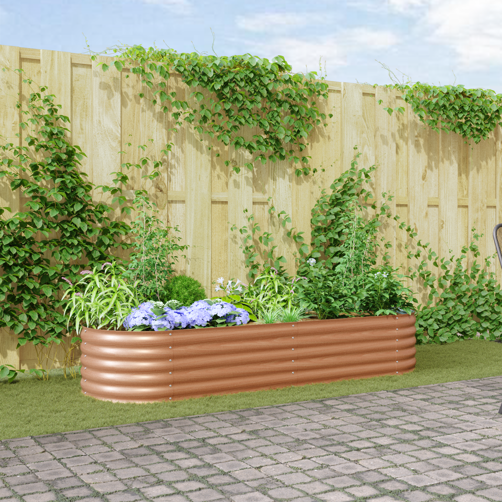 Verhoogd Tuinbed Bruin met Houtlook 240x80x44 cm Staal