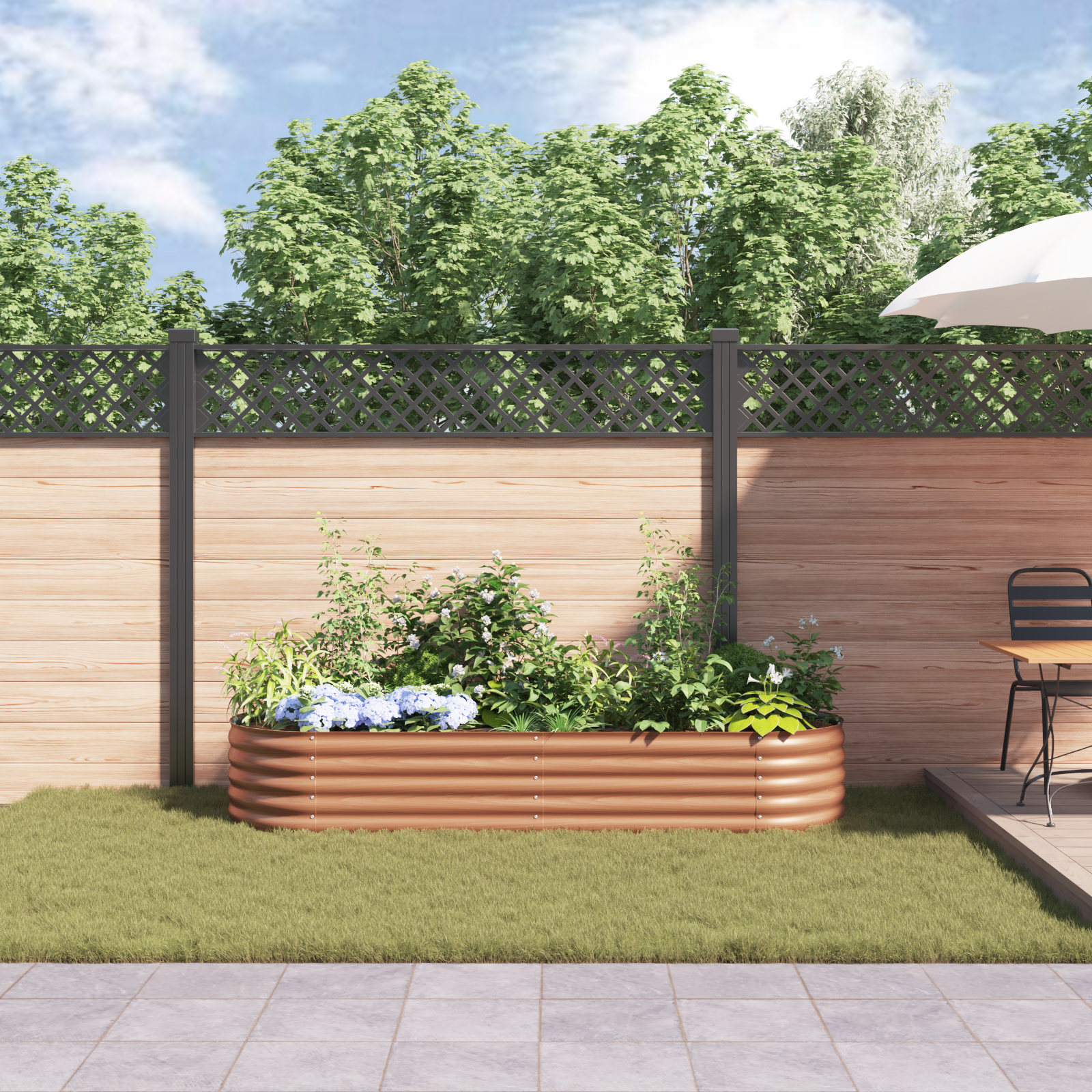 Raised Garden Bed Brown with Wood Look 240x80x44 cm Steel - Image 4