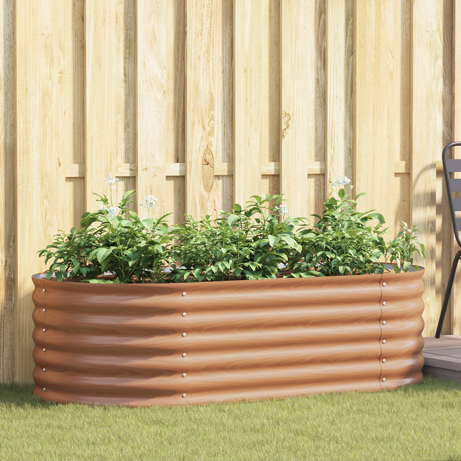 Brown Raised Garden Bed with Wood Look 160x80x44 cm Steel