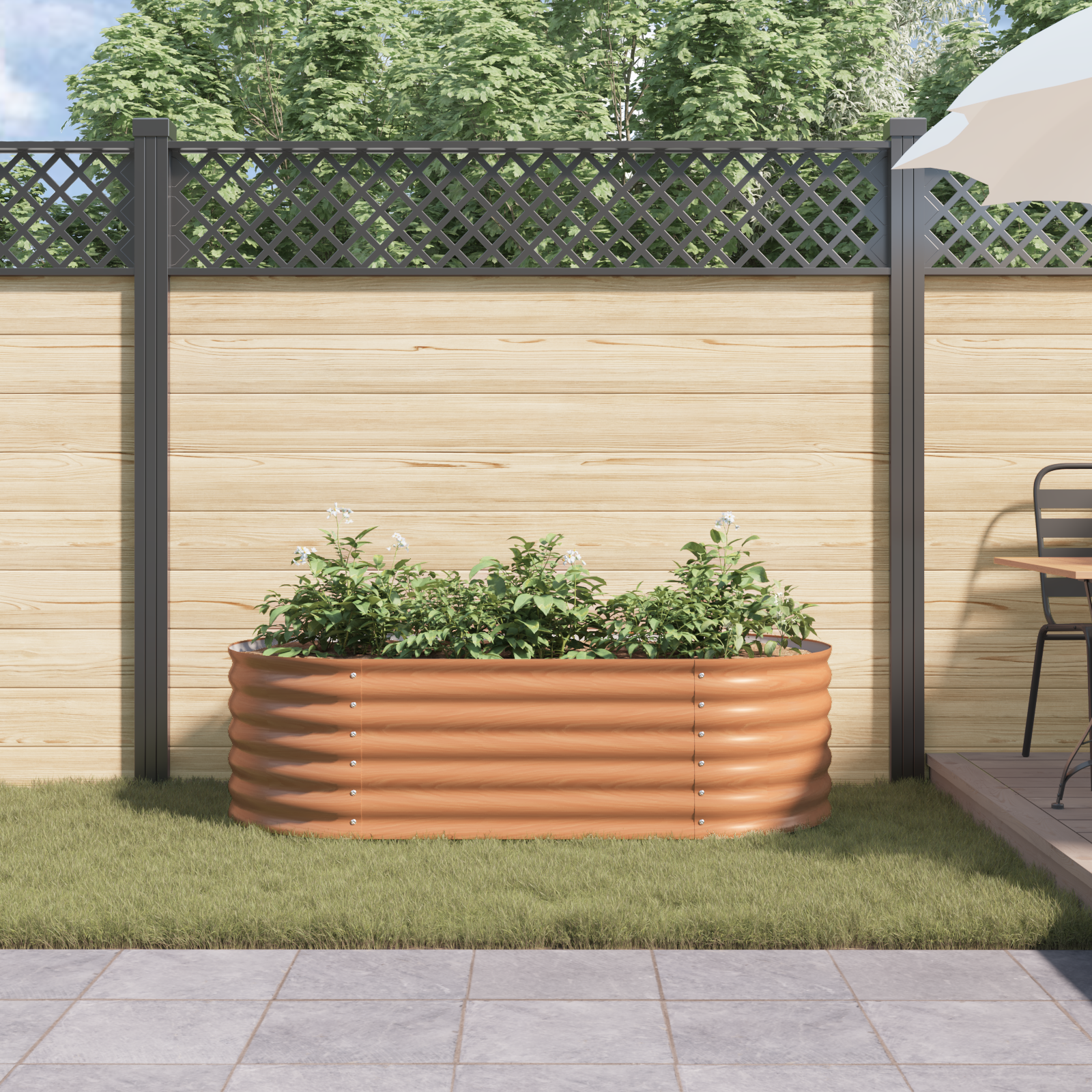Brown Raised Garden Bed with Wood Look 160x80x44 cm Steel - Image 4