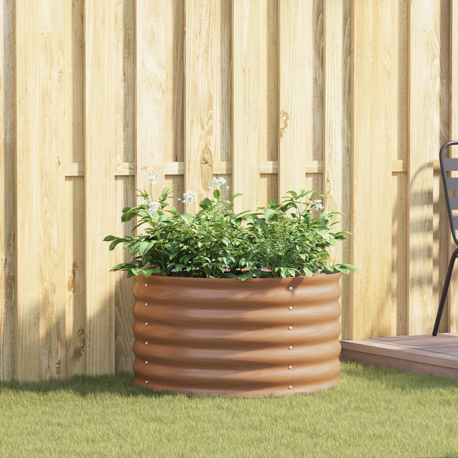 Raised Garden Bed Brown with Wood Look 80x80x44 cm Steel