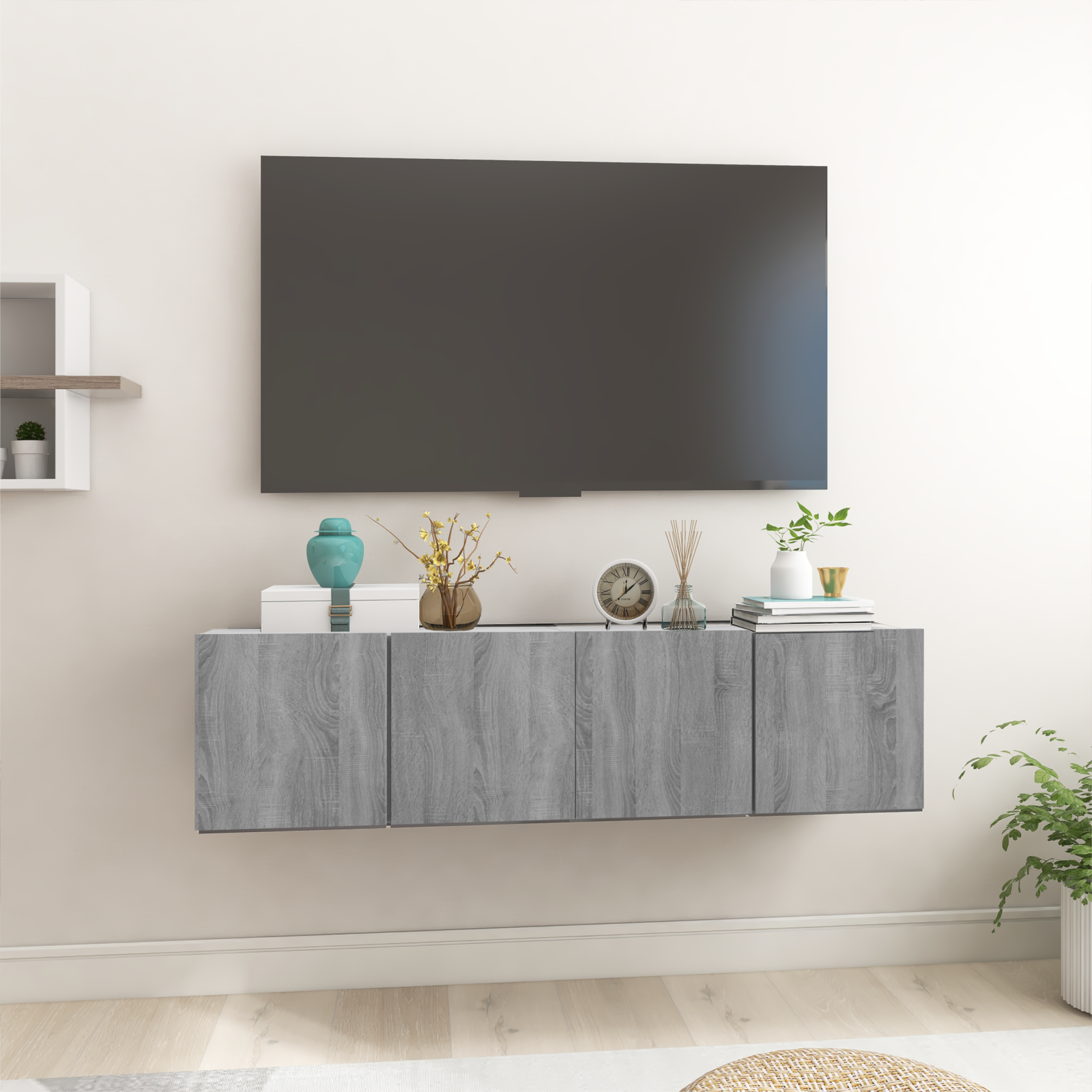 Hengende TV-benker grå sonoma 2 stk 60x30x30 cm konstruert tre